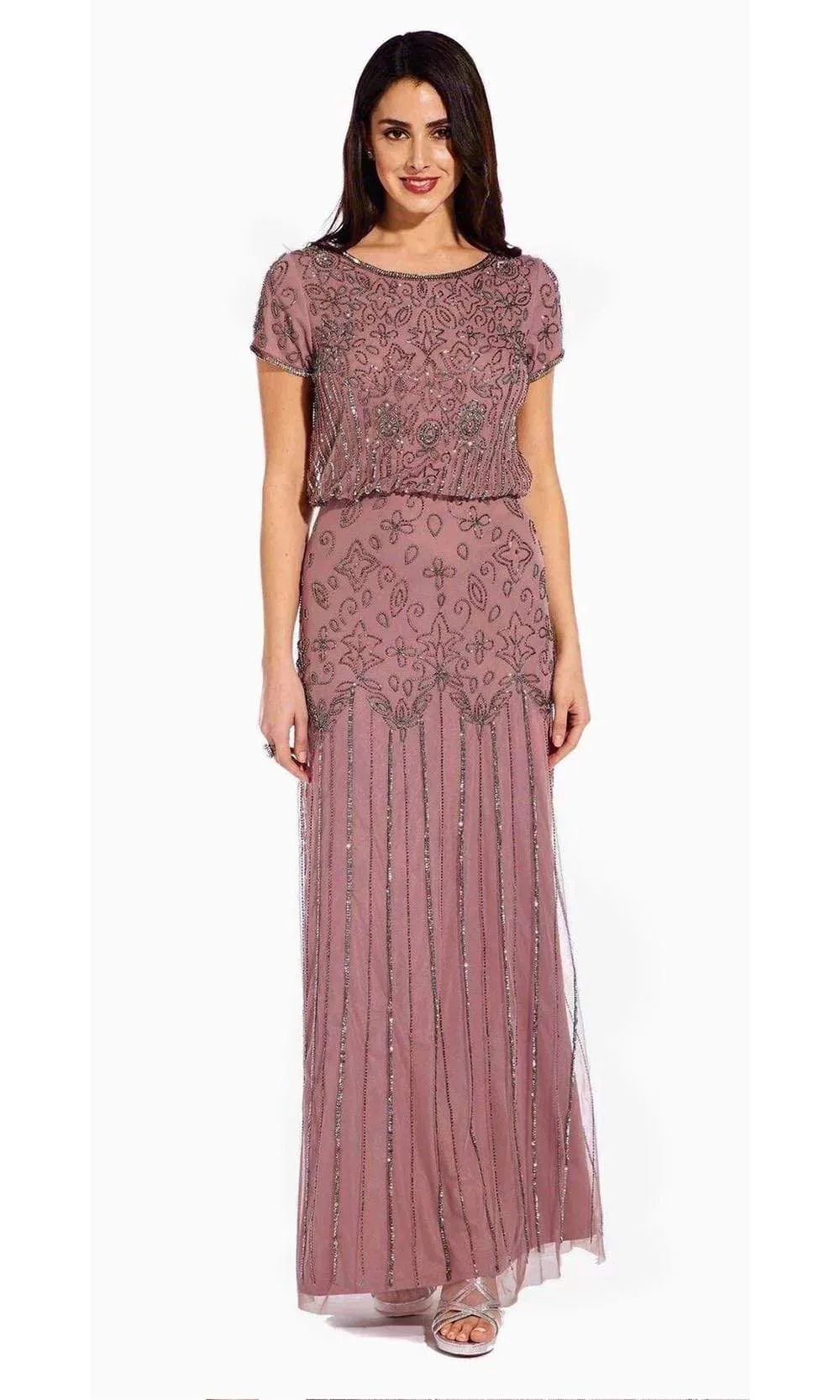 Adrianna Papell - 191906600 Embellished Mesh Blouson Evening Dress