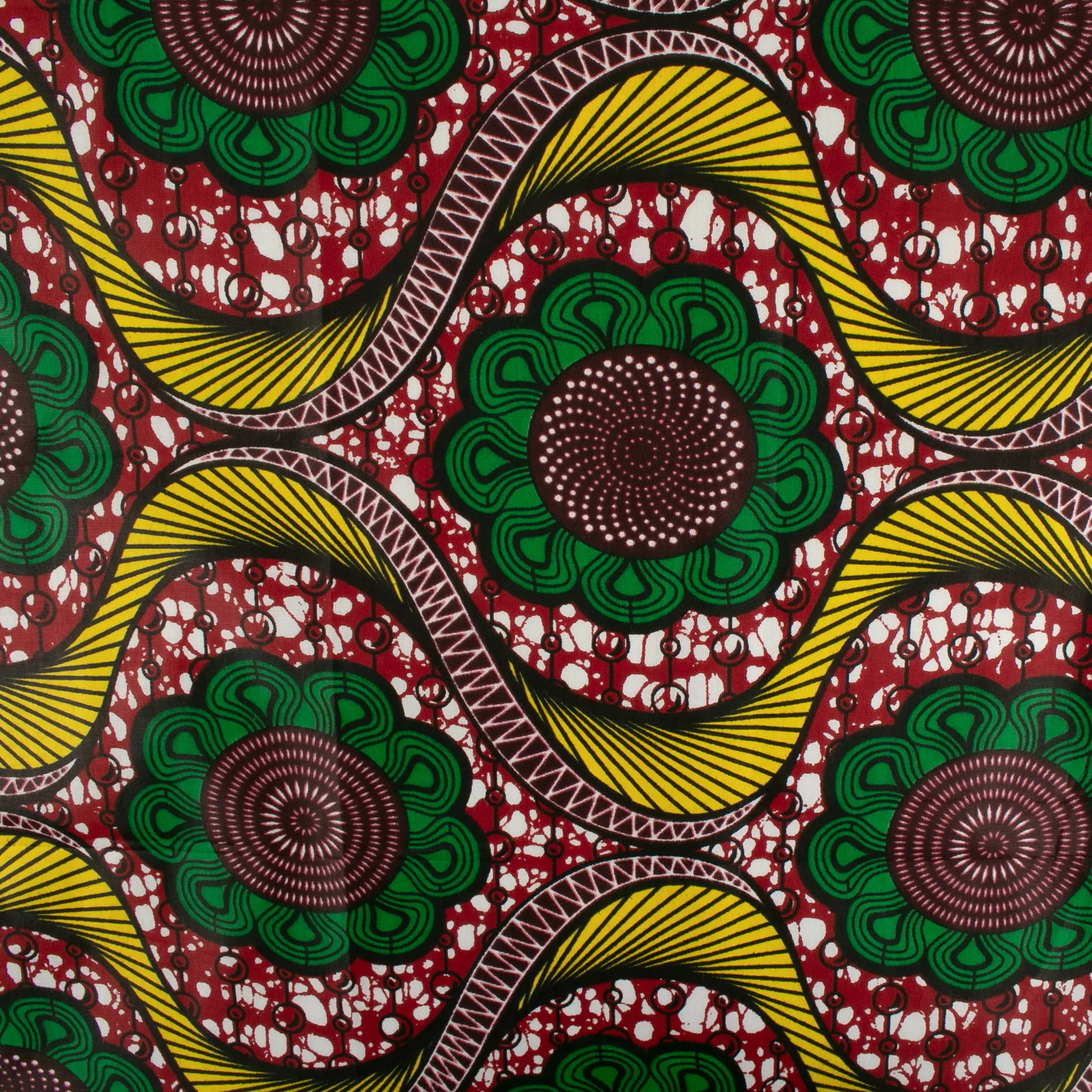 African Print - Waves / Flowers - Cranberry