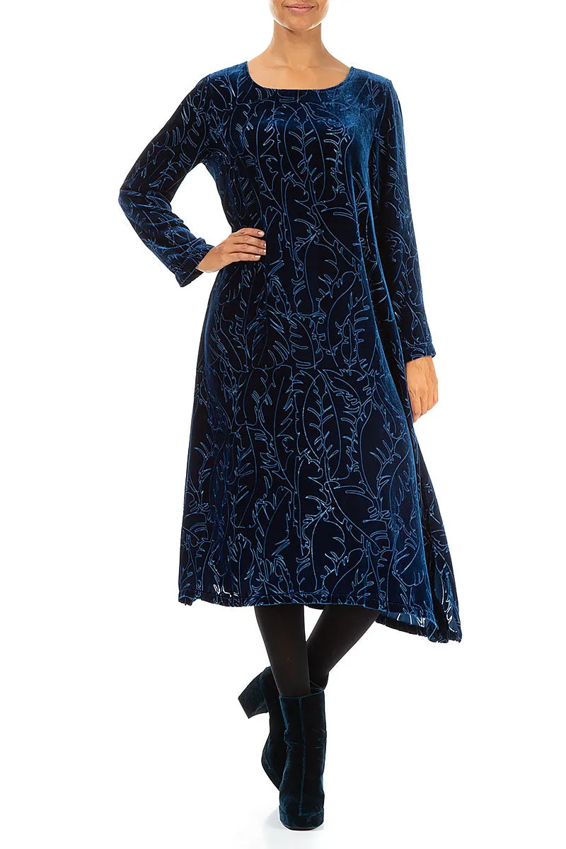 Azure Devoré Feather Silk Velvet Dress