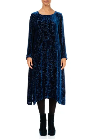 Azure Devoré Feather Silk Velvet Dress