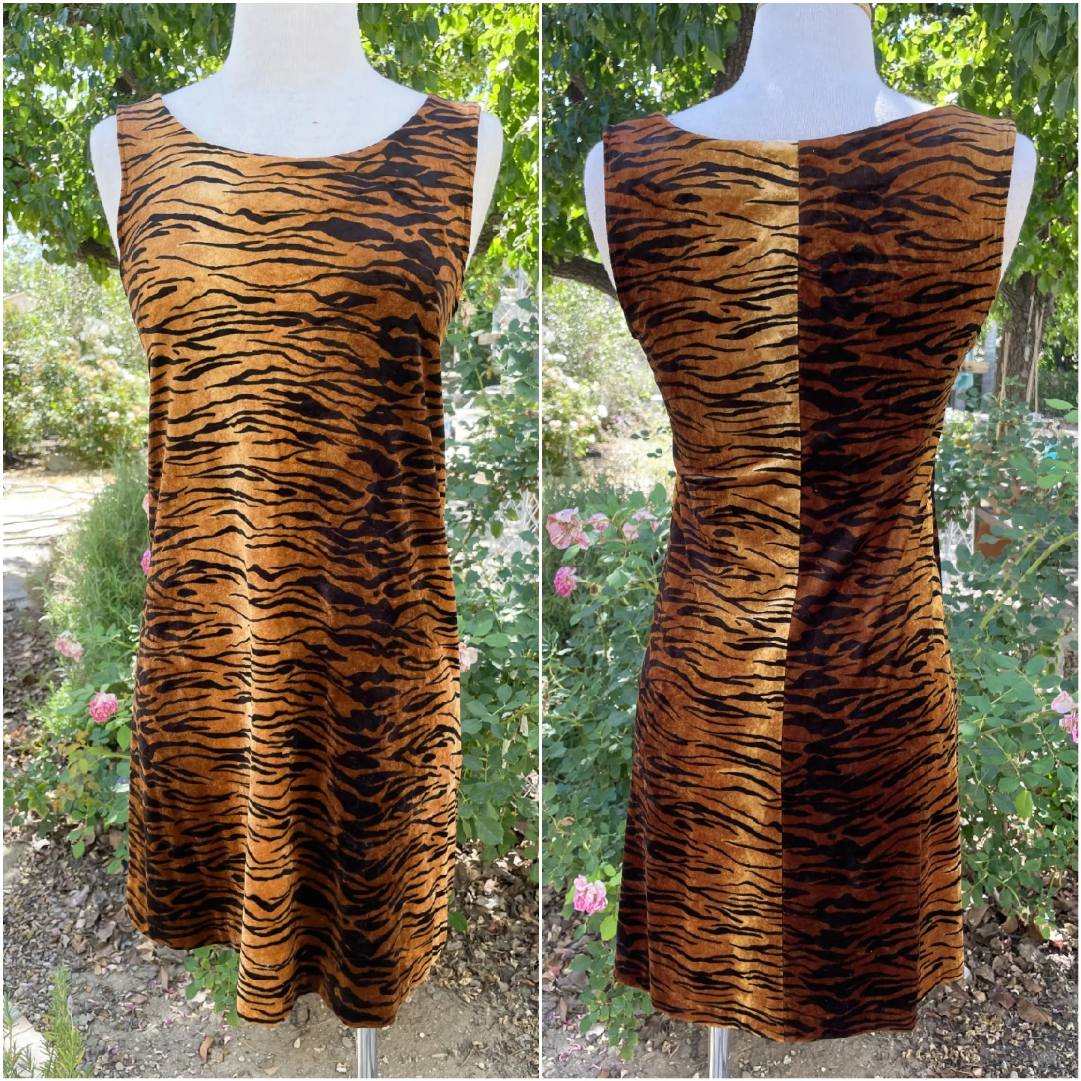 Betsey Johnson 90s Velvet Tiger Print Mini Dress S