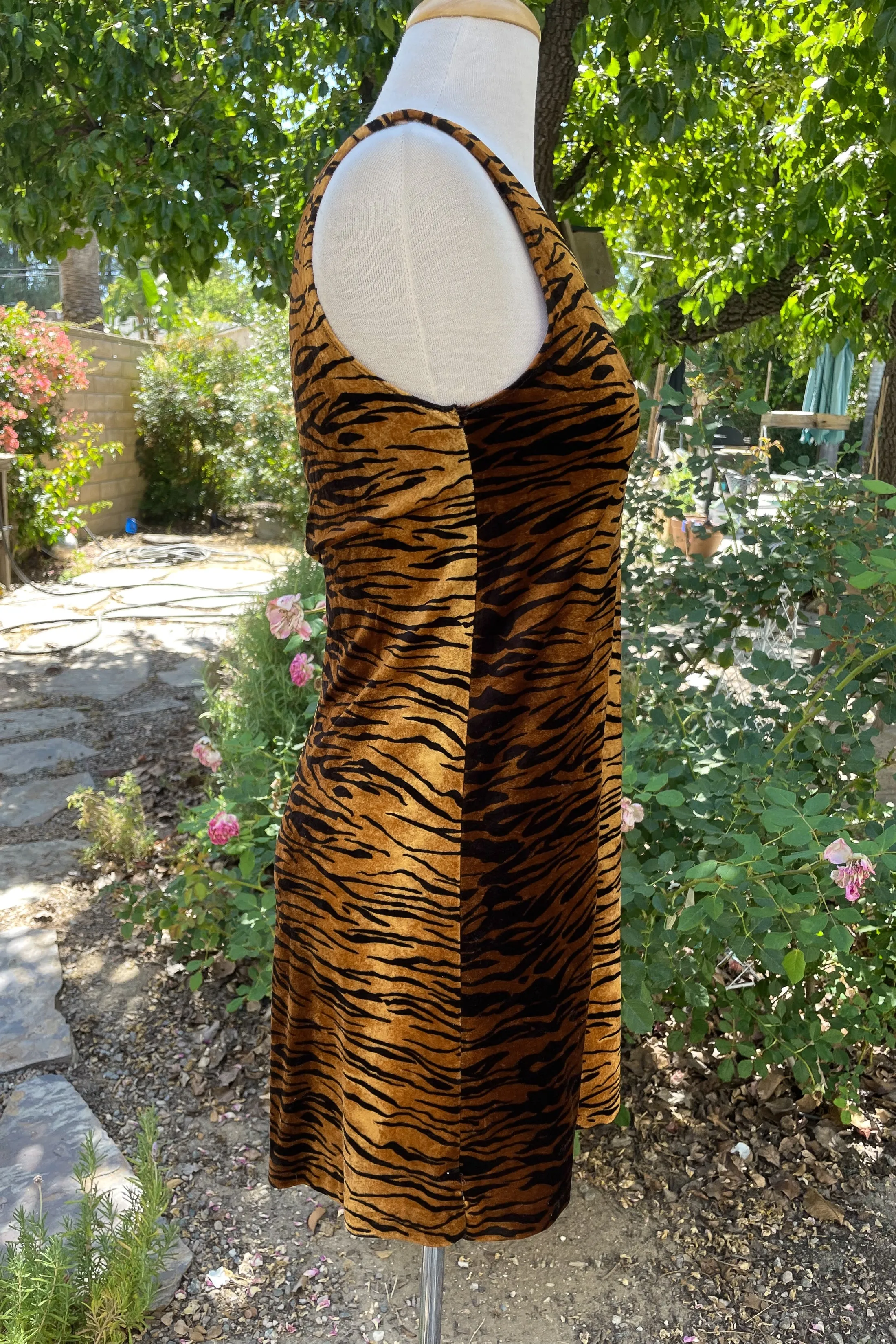 Betsey Johnson 90s Velvet Tiger Print Mini Dress S