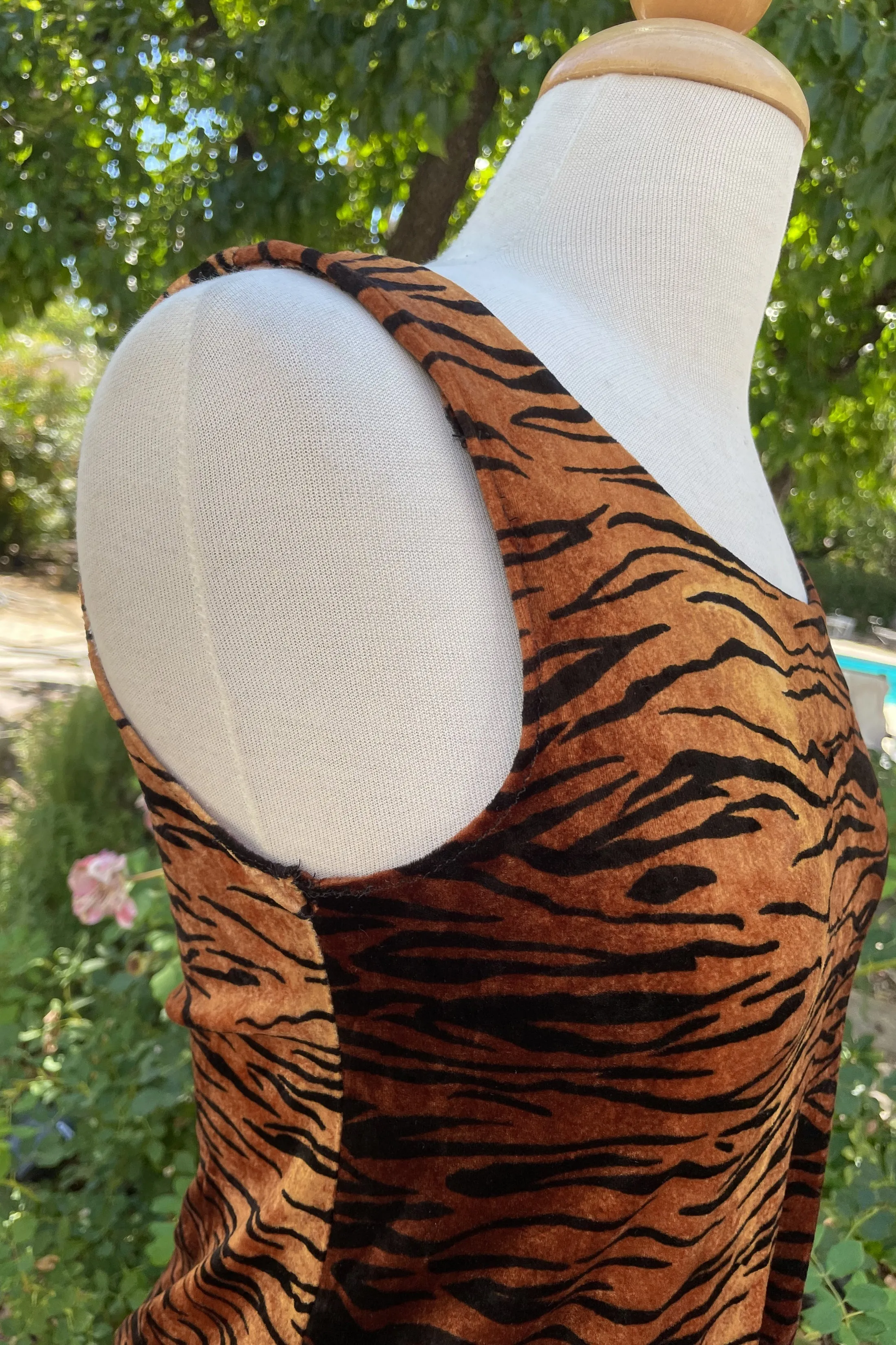 Betsey Johnson 90s Velvet Tiger Print Mini Dress S