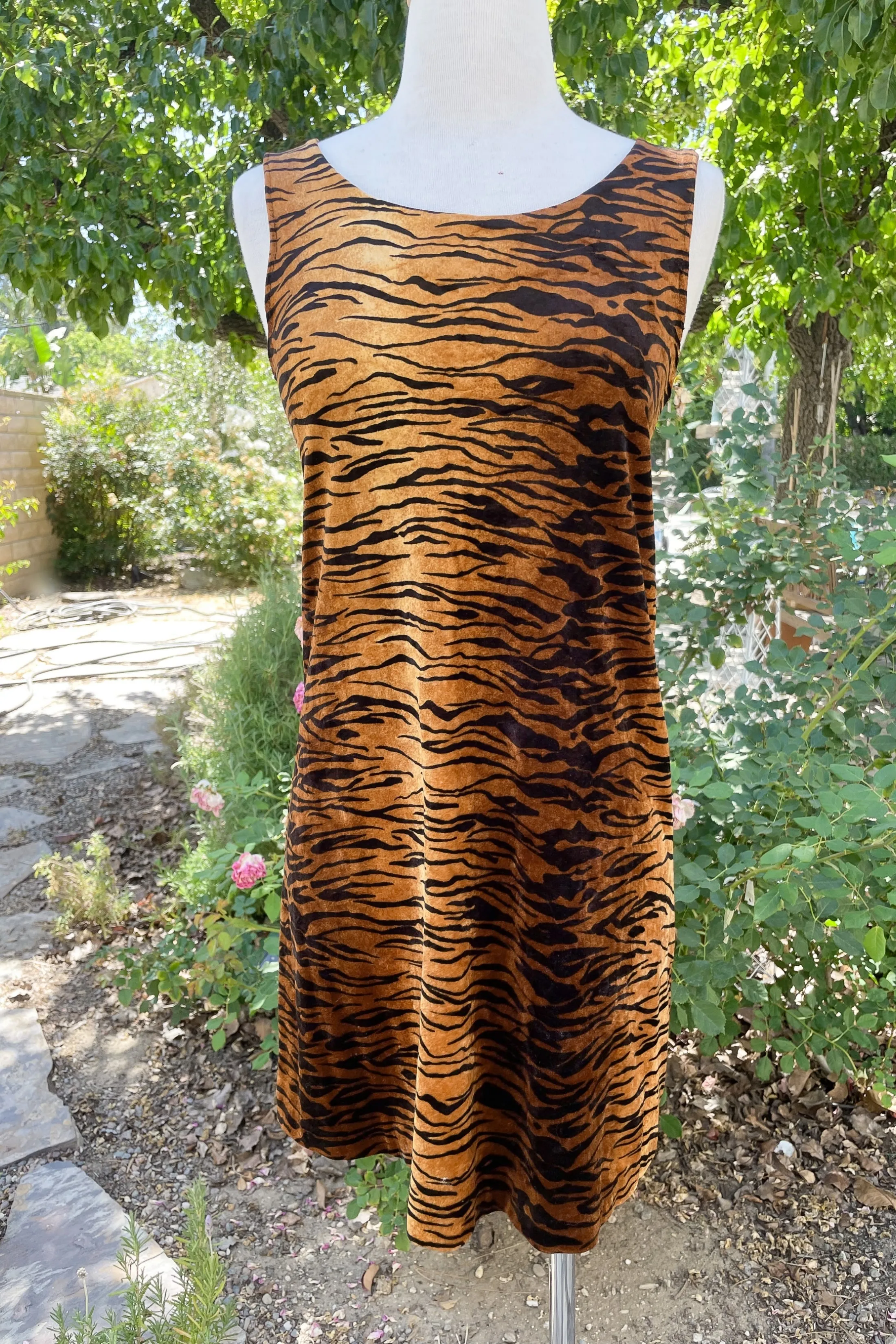 Betsey Johnson 90s Velvet Tiger Print Mini Dress S