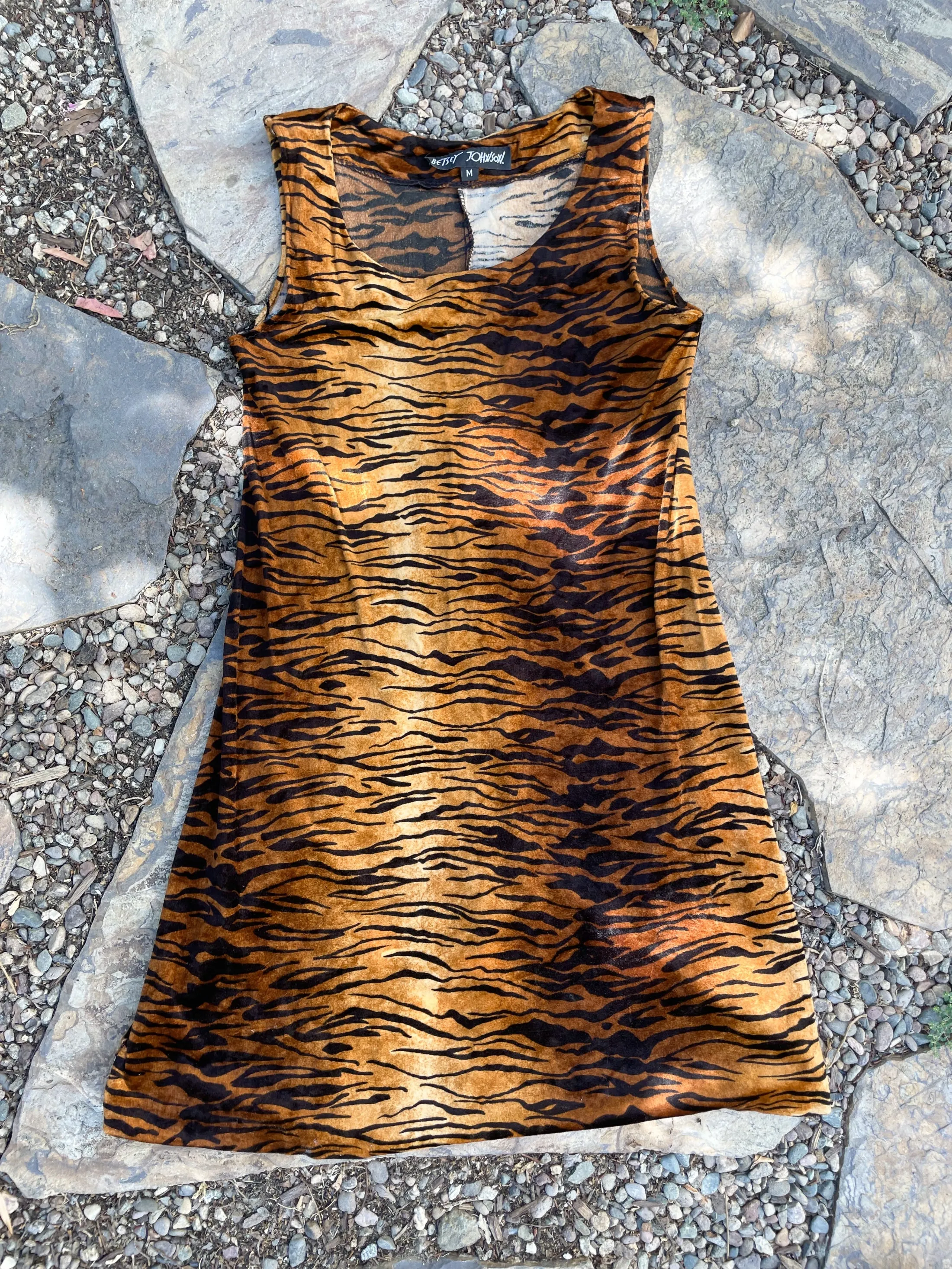 Betsey Johnson 90s Velvet Tiger Print Mini Dress S