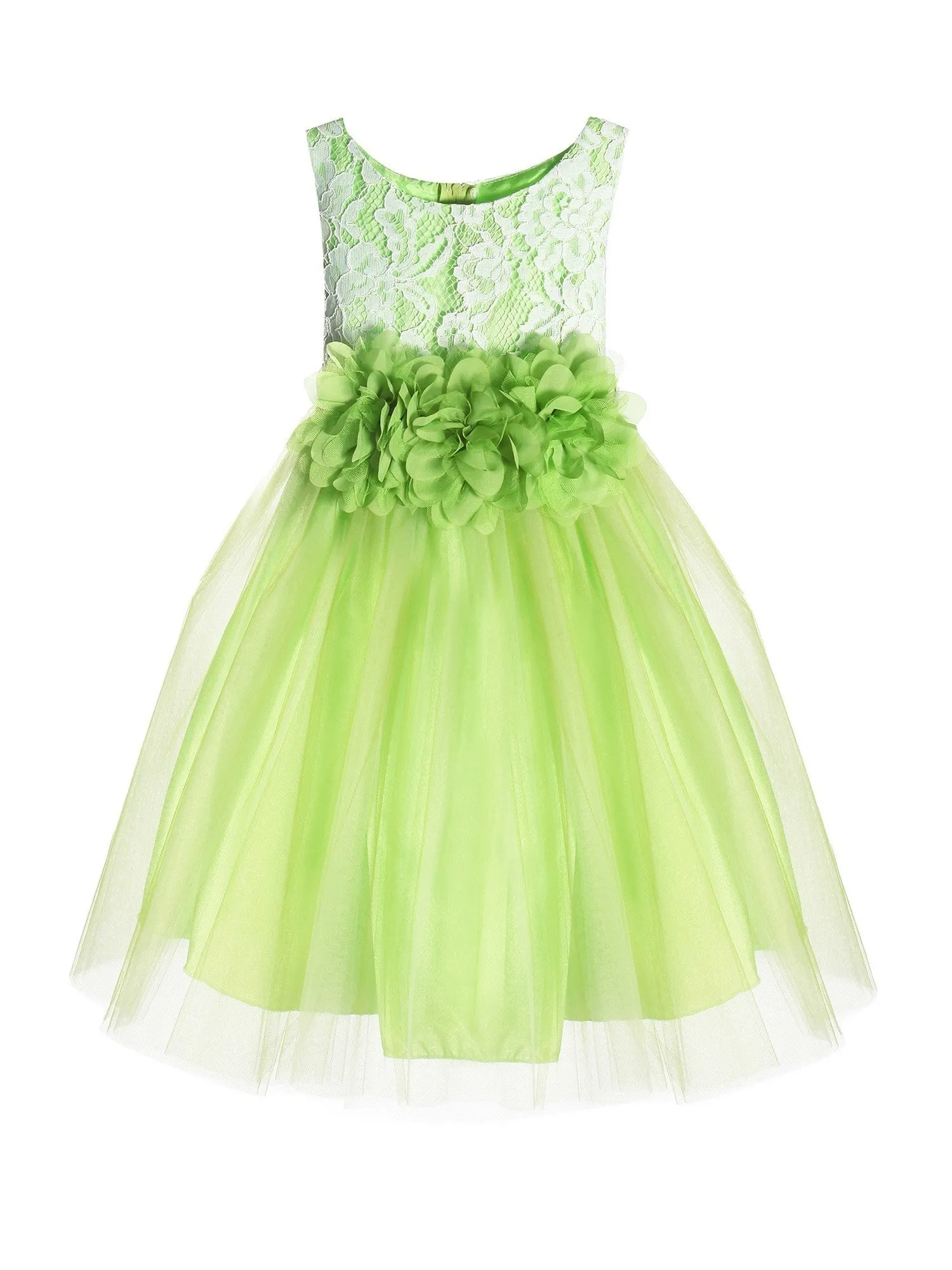 Big Girls Green Floral Lace Tulle Junior Bridesmaid Dress 8-12