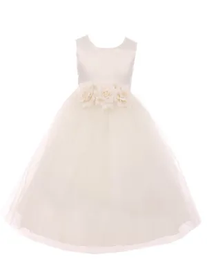 Big Girls Ivory Floral Satin Illusion Junior Bridesmaid Dress 8-14