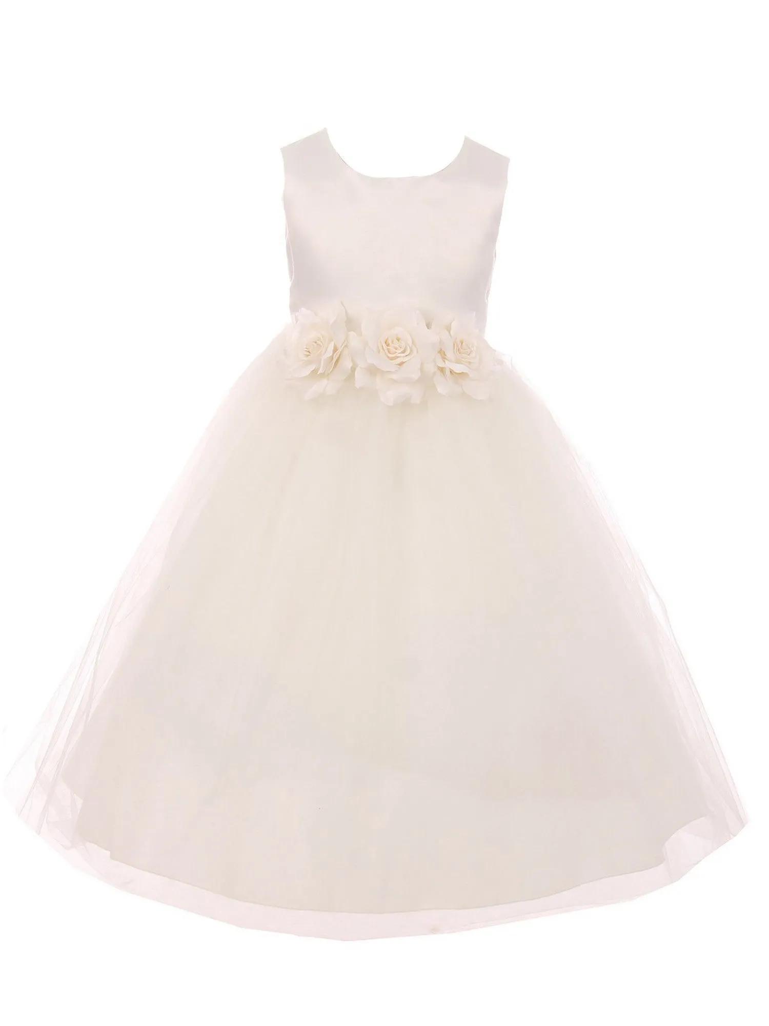 Big Girls Ivory Floral Satin Illusion Junior Bridesmaid Dress 8-14