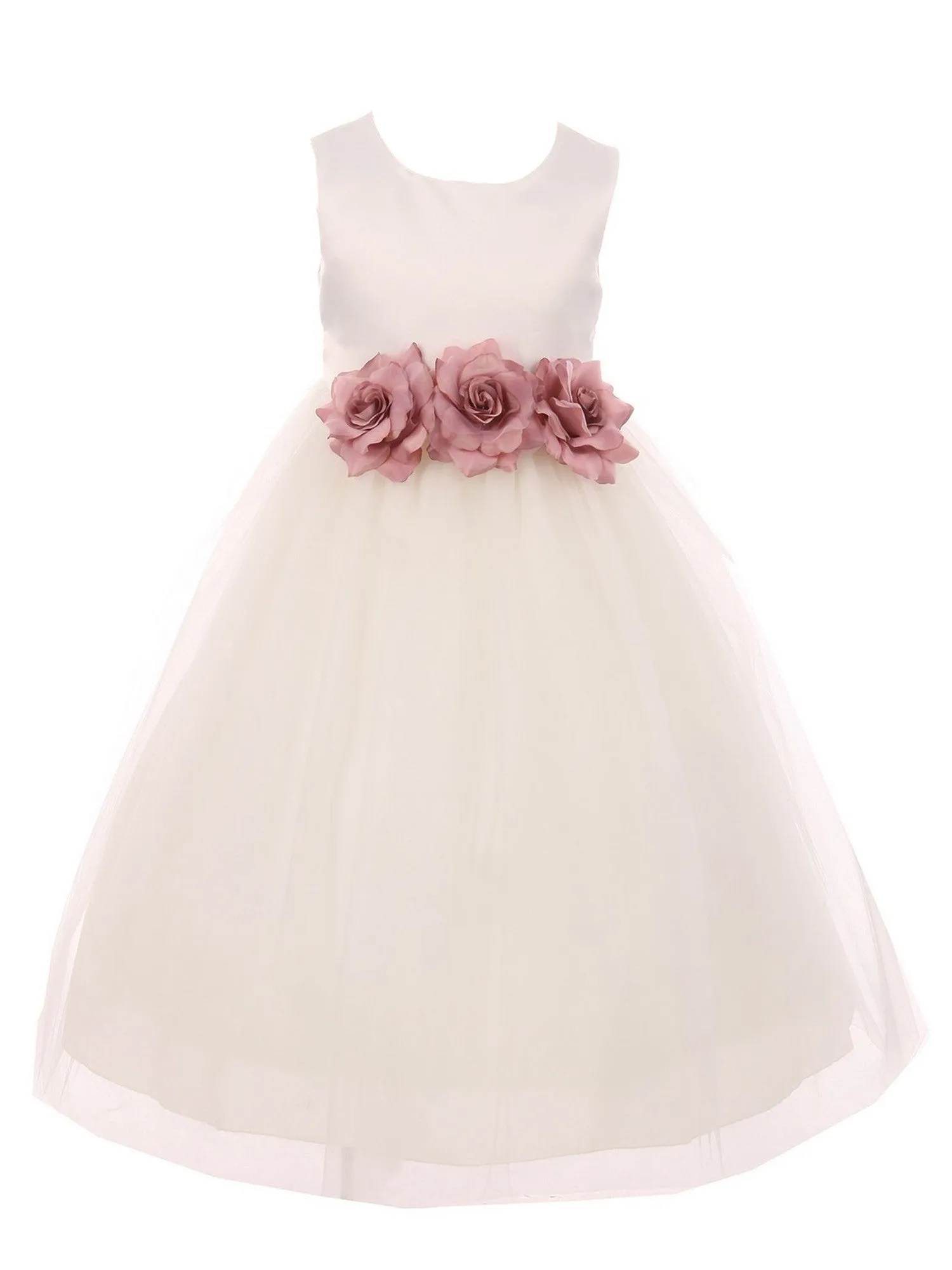 Big Girls Ivory Mauve Floral Satin Junior Bridesmaid Dress 8-14