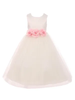 Big Girls Ivory Pink Floral Satin Junior Bridesmaid Dress 8-14