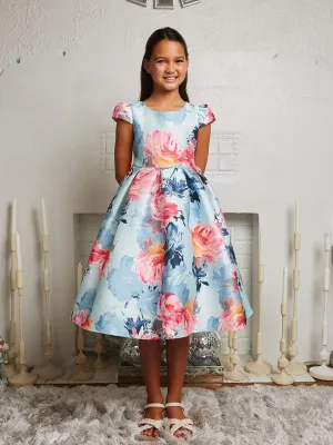 Big Girls Multi Color Watercolor Mikado Plus Size Dress 14.5-20.5