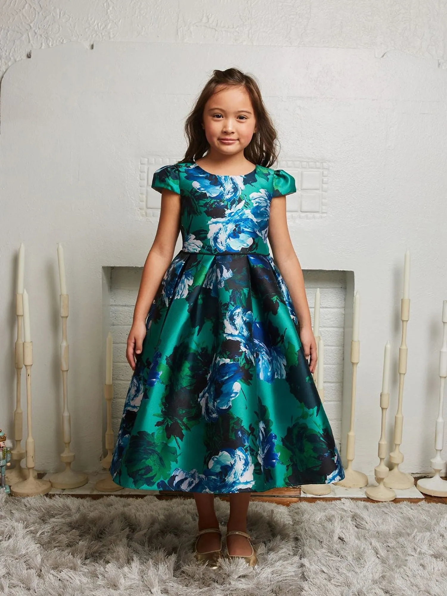 Big Girls Multi Color Watercolor Mikado Plus Size Dress 14.5-20.5