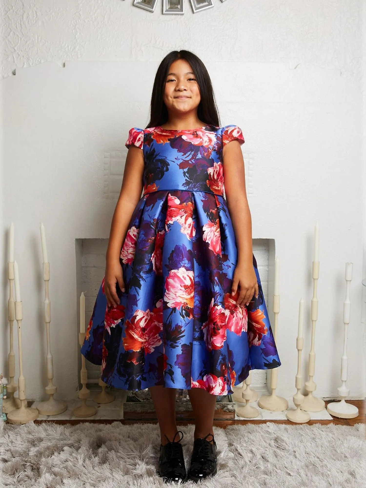 Big Girls Multi Color Watercolor Mikado Plus Size Dress 14.5-20.5