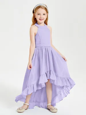 Boho Junior Bridesmaid Dresses Asymmetrical Cascading Skirt Lilac