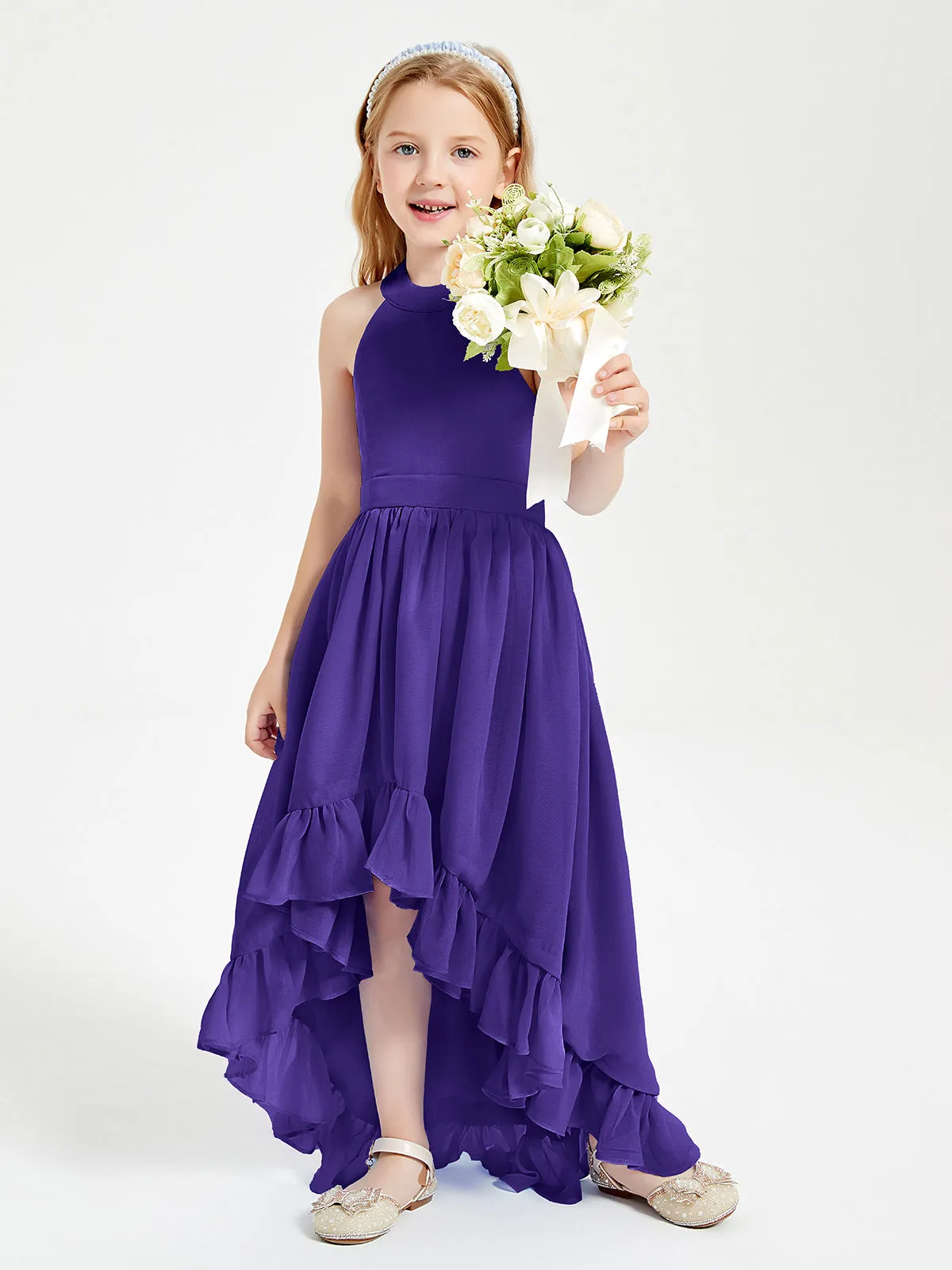 Boho Junior Bridesmaid Dresses Asymmetrical Cascading Skirt Regency