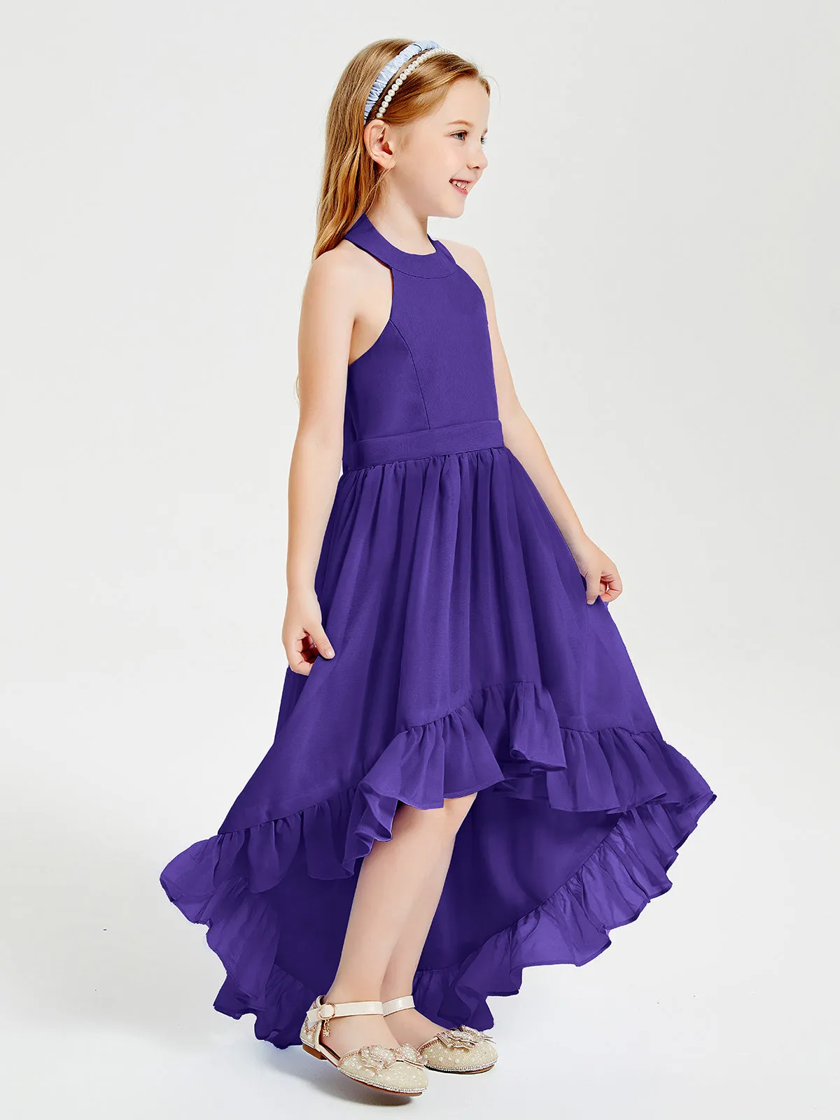 Boho Junior Bridesmaid Dresses Asymmetrical Cascading Skirt Regency