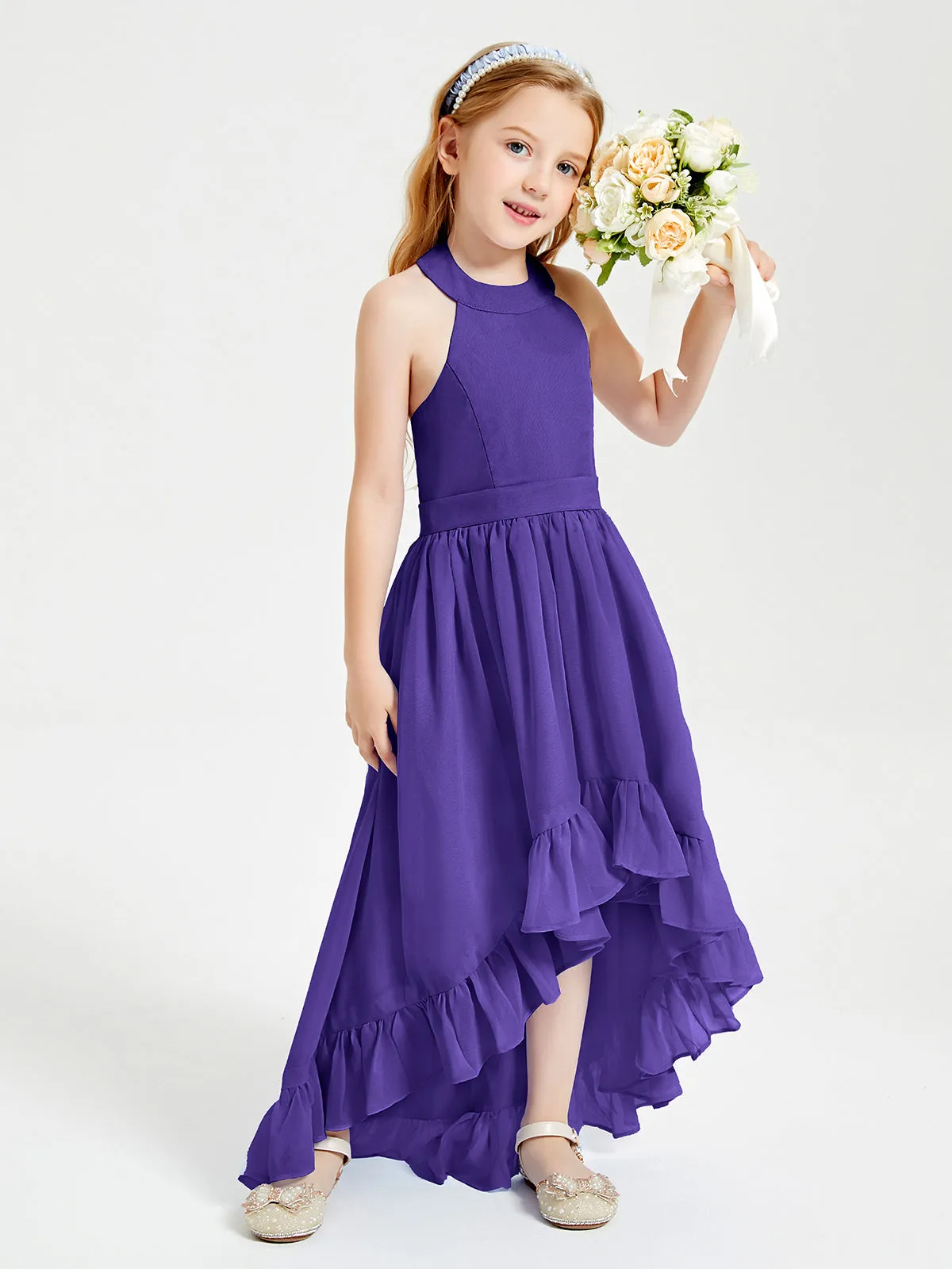 Boho Junior Bridesmaid Dresses Asymmetrical Cascading Skirt Regency