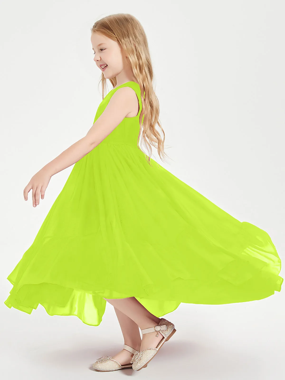 Boho Junior Bridesmaid Dresses Cascading Skirt Lime Green