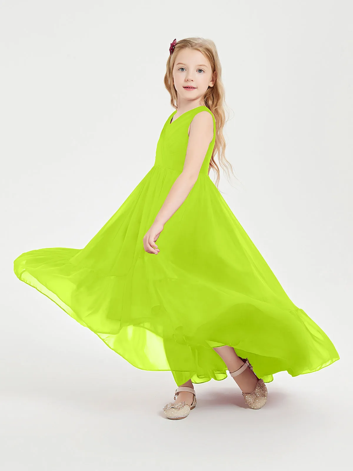 Boho Junior Bridesmaid Dresses Cascading Skirt Lime Green