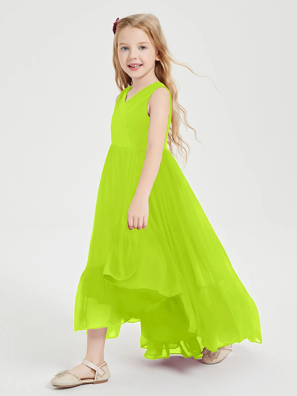 Boho Junior Bridesmaid Dresses Cascading Skirt Lime Green