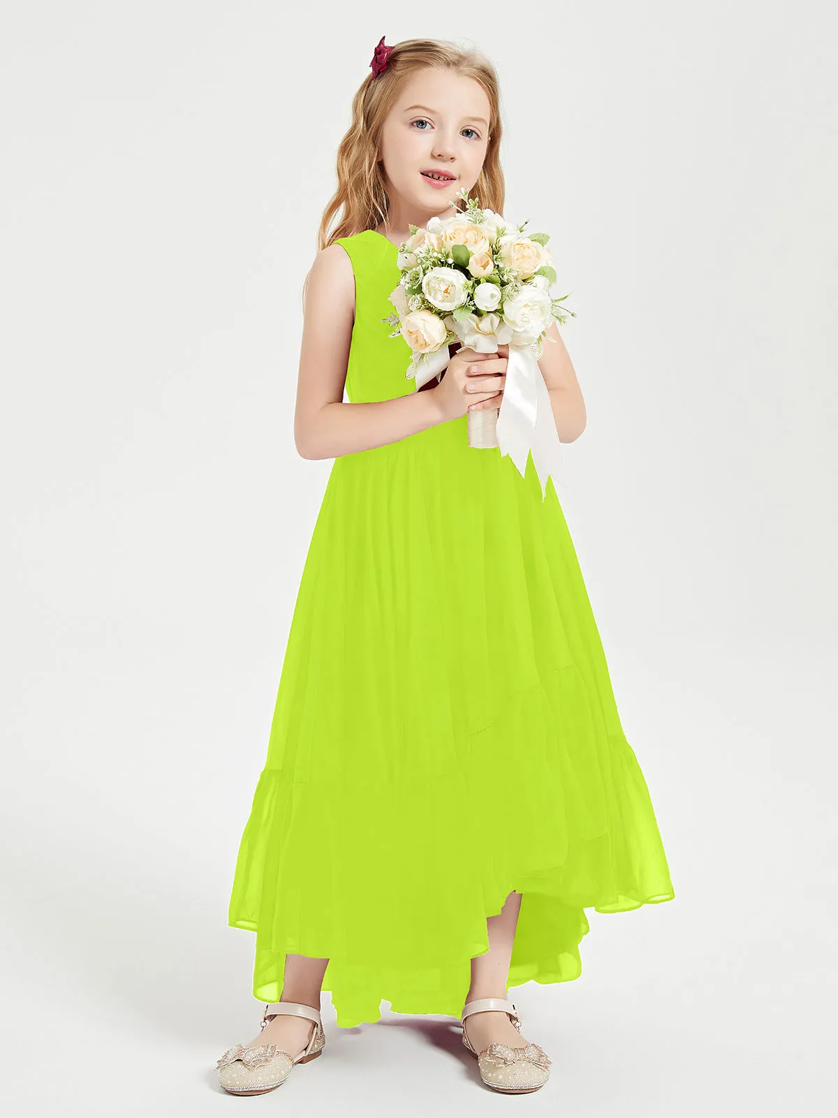 Boho Junior Bridesmaid Dresses Cascading Skirt Lime Green