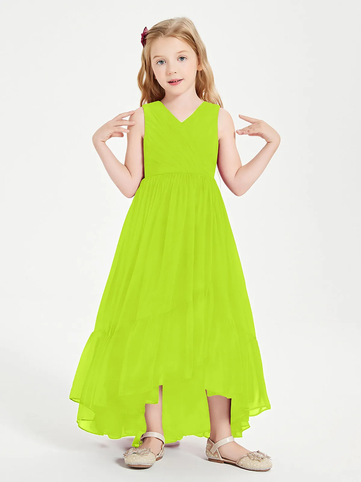 Boho Junior Bridesmaid Dresses Cascading Skirt Lime Green