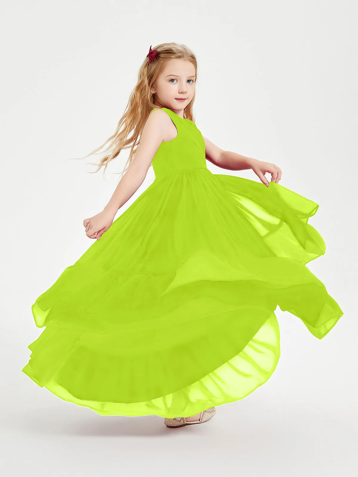 Boho Junior Bridesmaid Dresses Cascading Skirt Lime Green