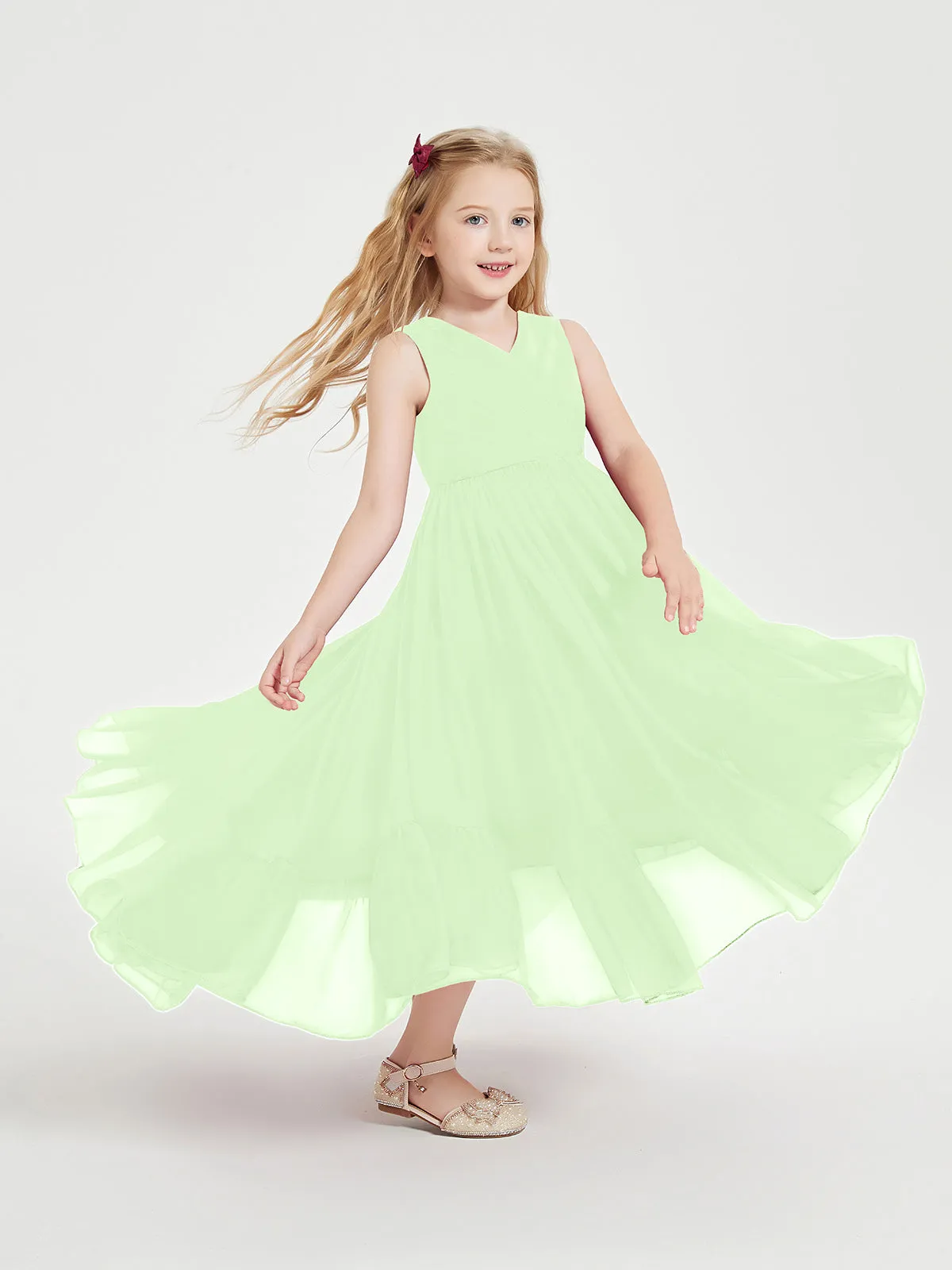 Boho Junior Bridesmaid Dresses Cascading Skirt Sage