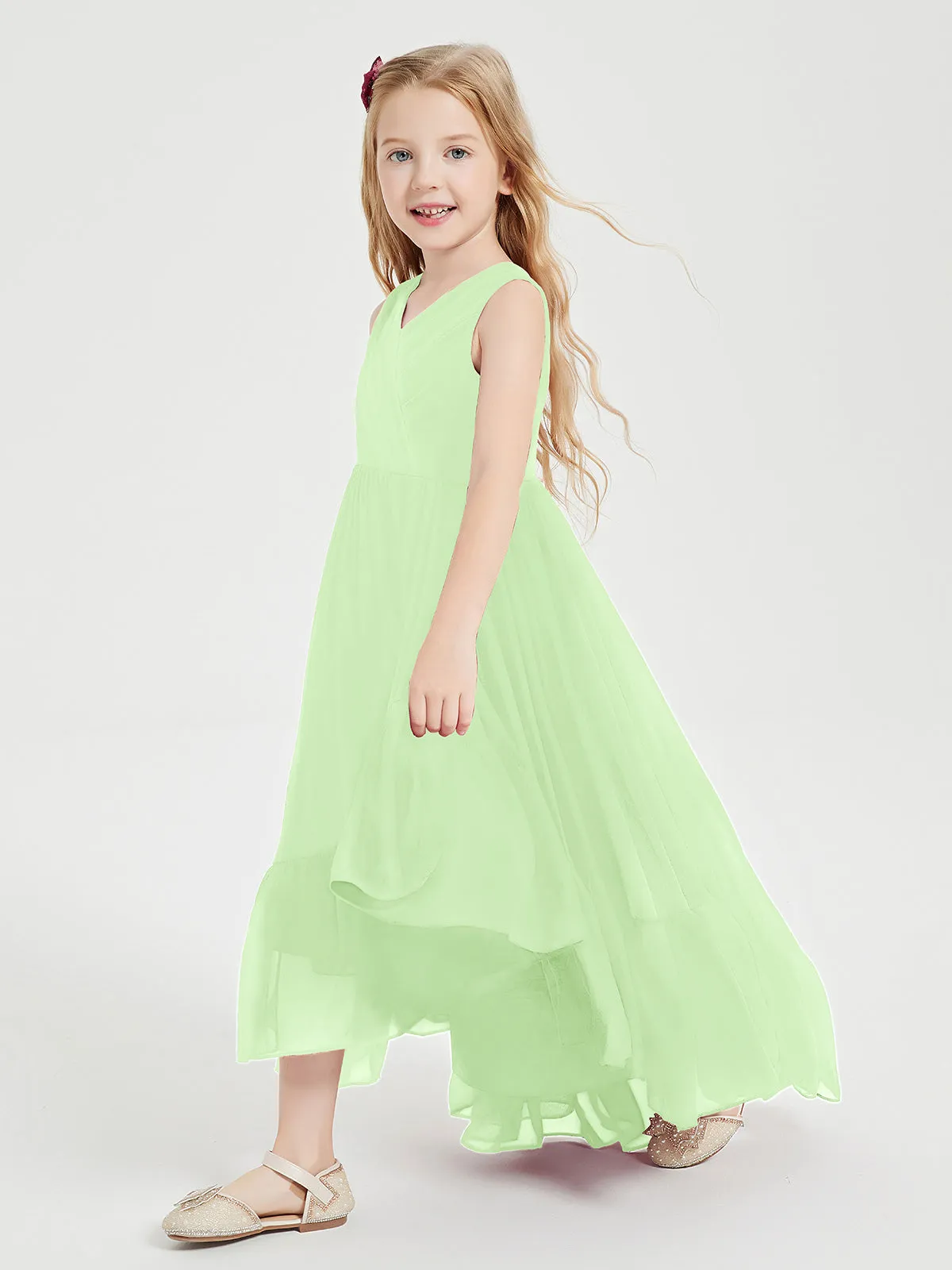 Boho Junior Bridesmaid Dresses Cascading Skirt Sage