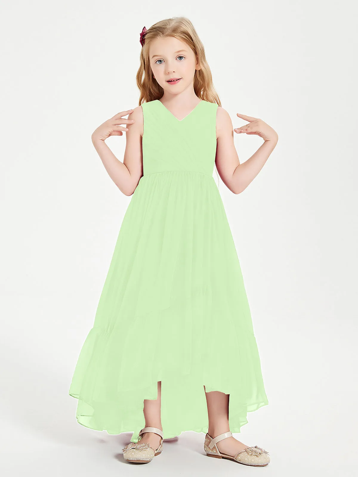 Boho Junior Bridesmaid Dresses Cascading Skirt Sage