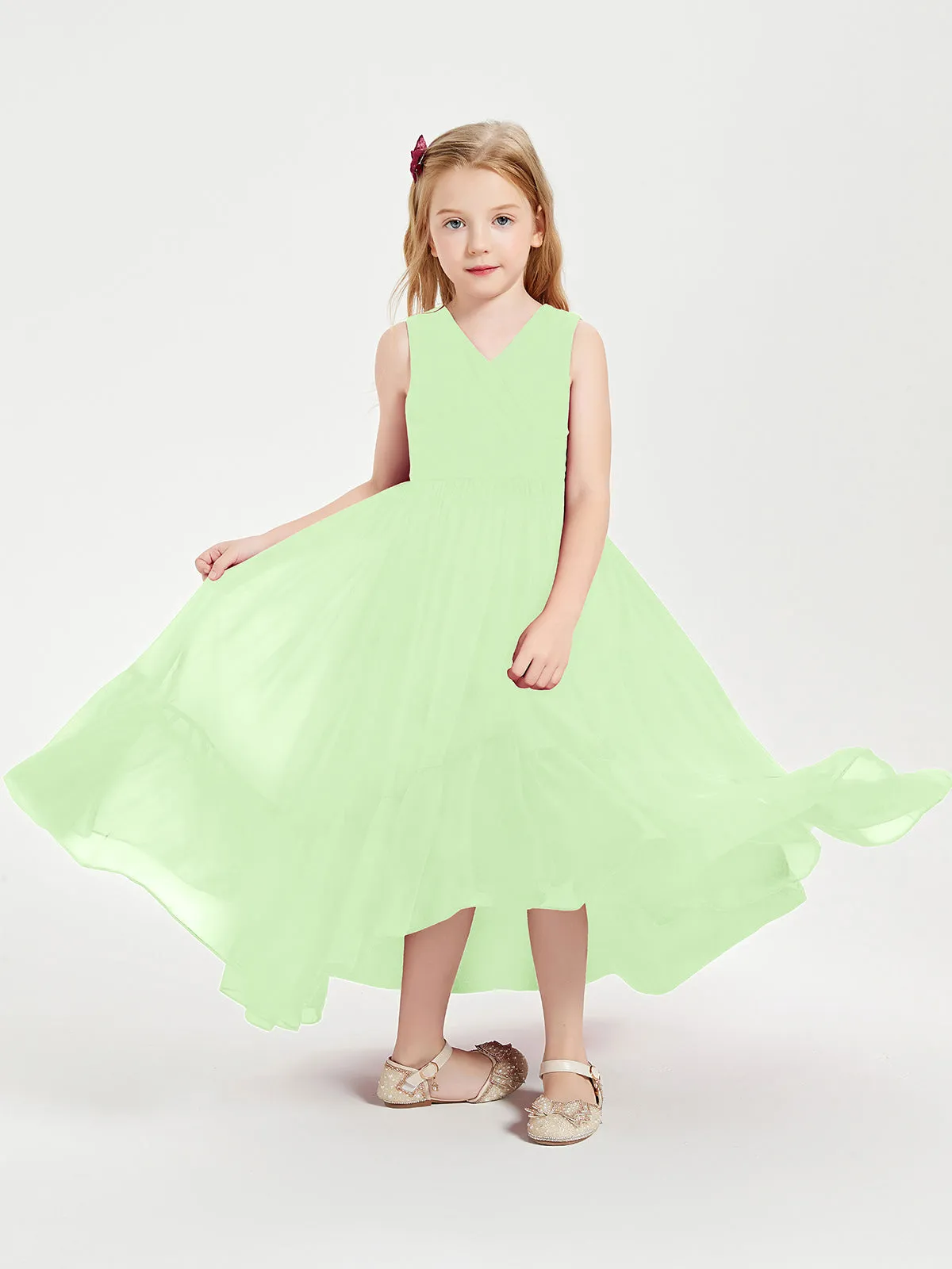 Boho Junior Bridesmaid Dresses Cascading Skirt Sage