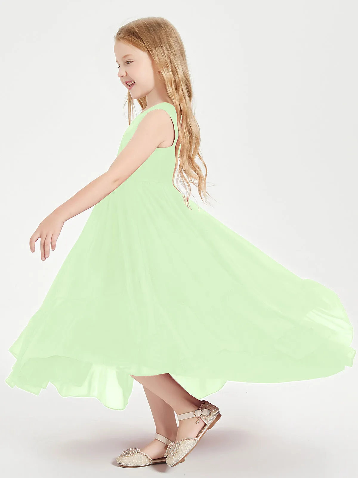 Boho Junior Bridesmaid Dresses Cascading Skirt Sage