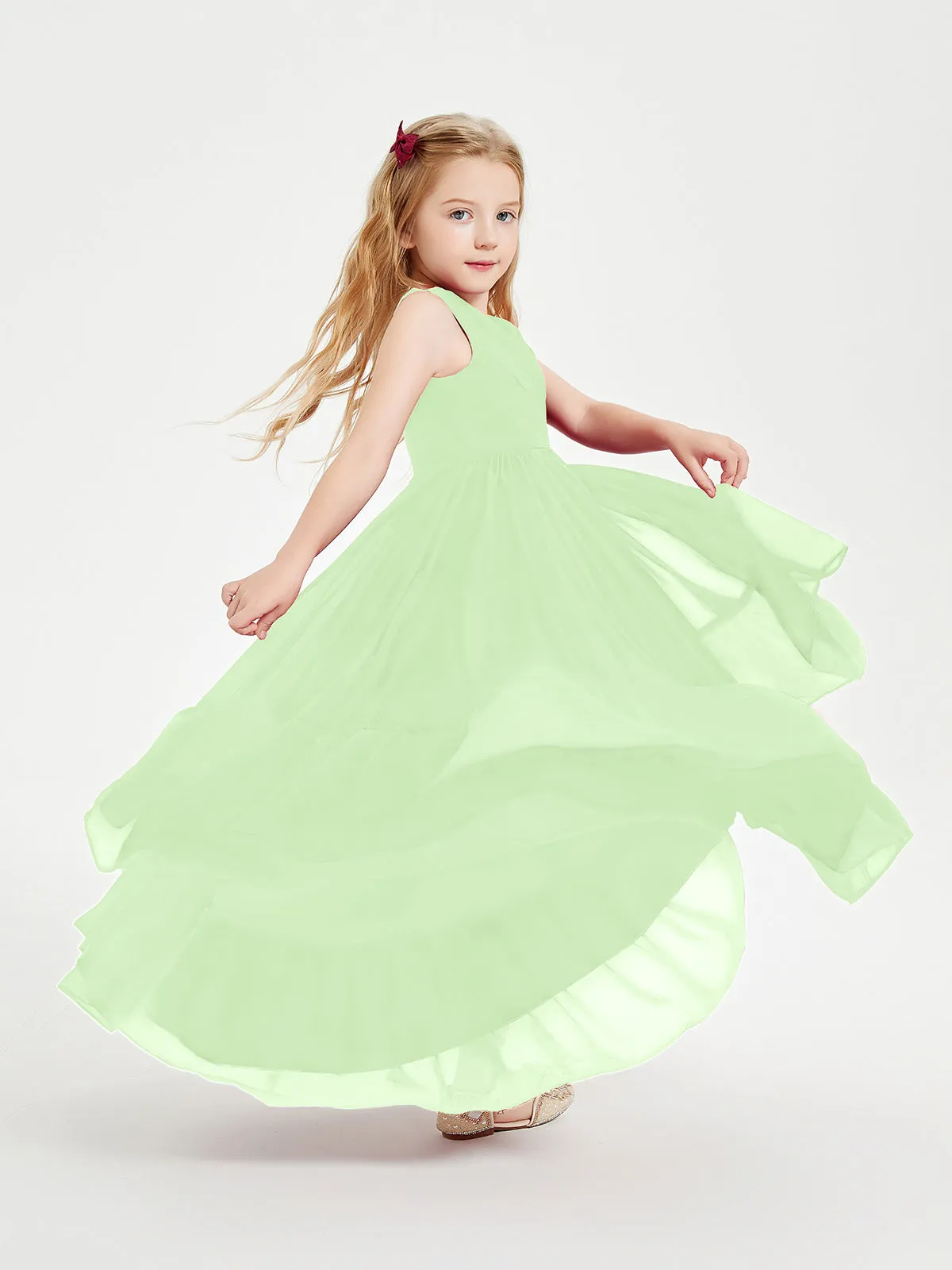 Boho Junior Bridesmaid Dresses Cascading Skirt Sage