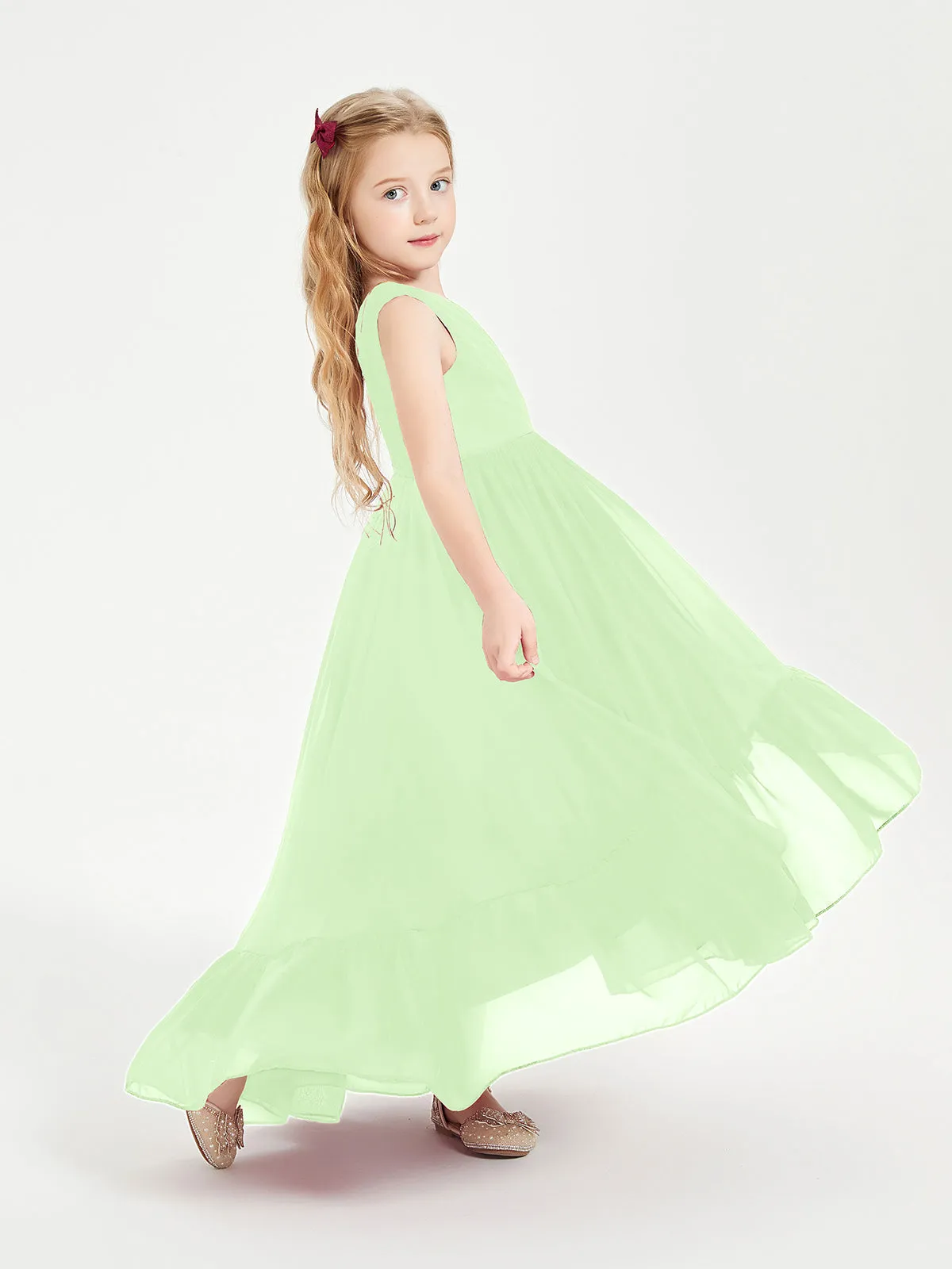 Boho Junior Bridesmaid Dresses Cascading Skirt Sage