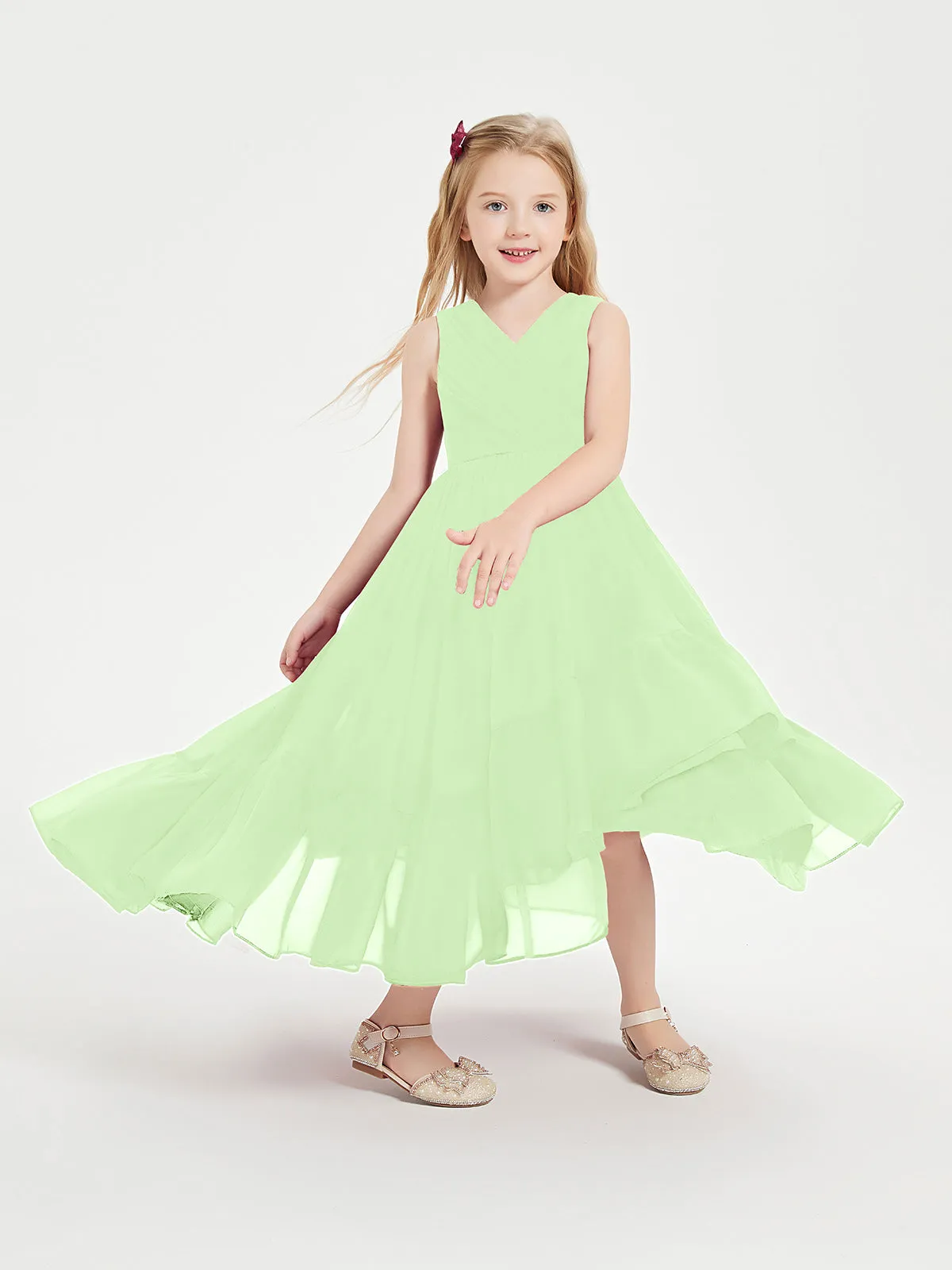 Boho Junior Bridesmaid Dresses Cascading Skirt Sage