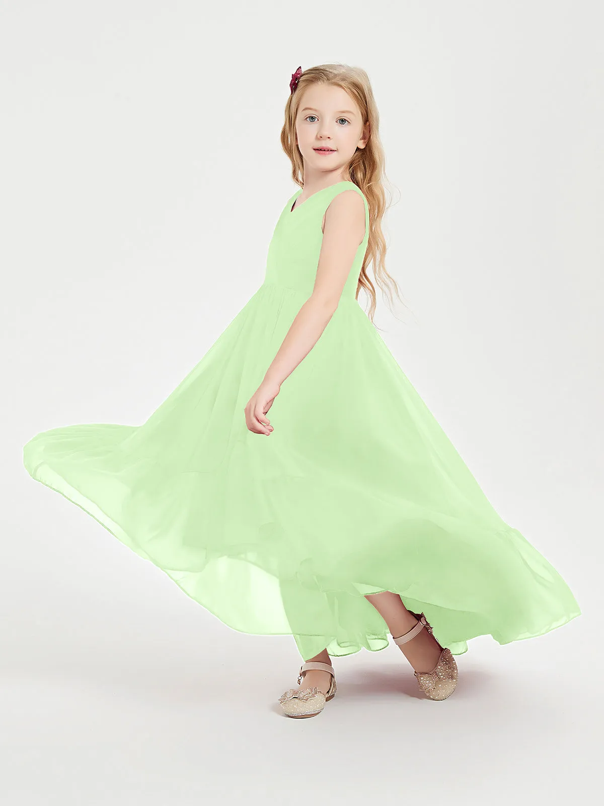 Boho Junior Bridesmaid Dresses Cascading Skirt Sage