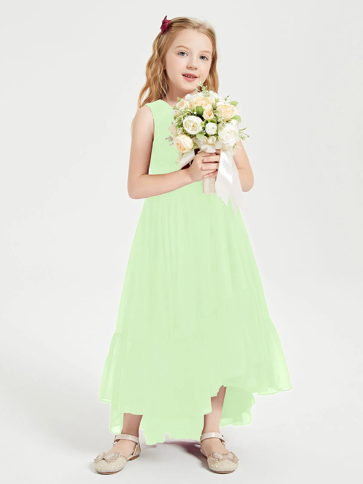 Boho Junior Bridesmaid Dresses Cascading Skirt Sage