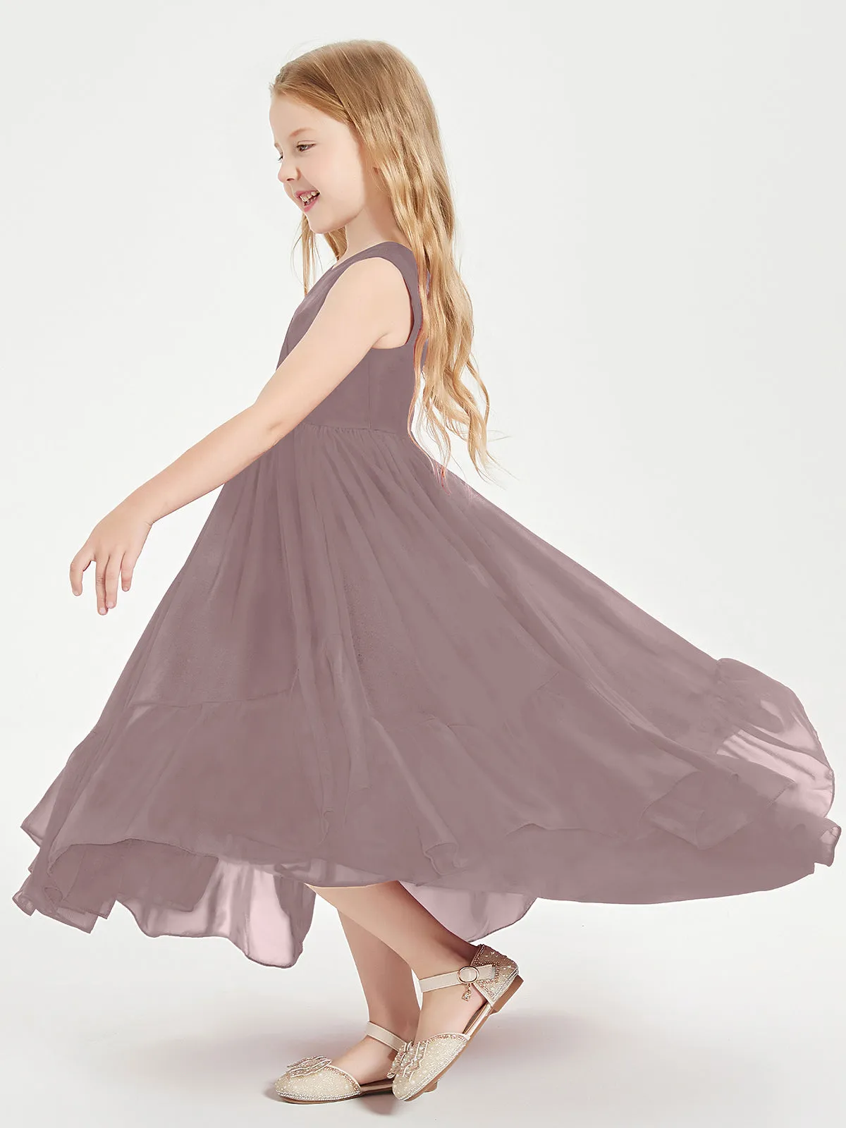 Boho Junior Bridesmaid Dresses Cascading Skirt Vintage Mauve