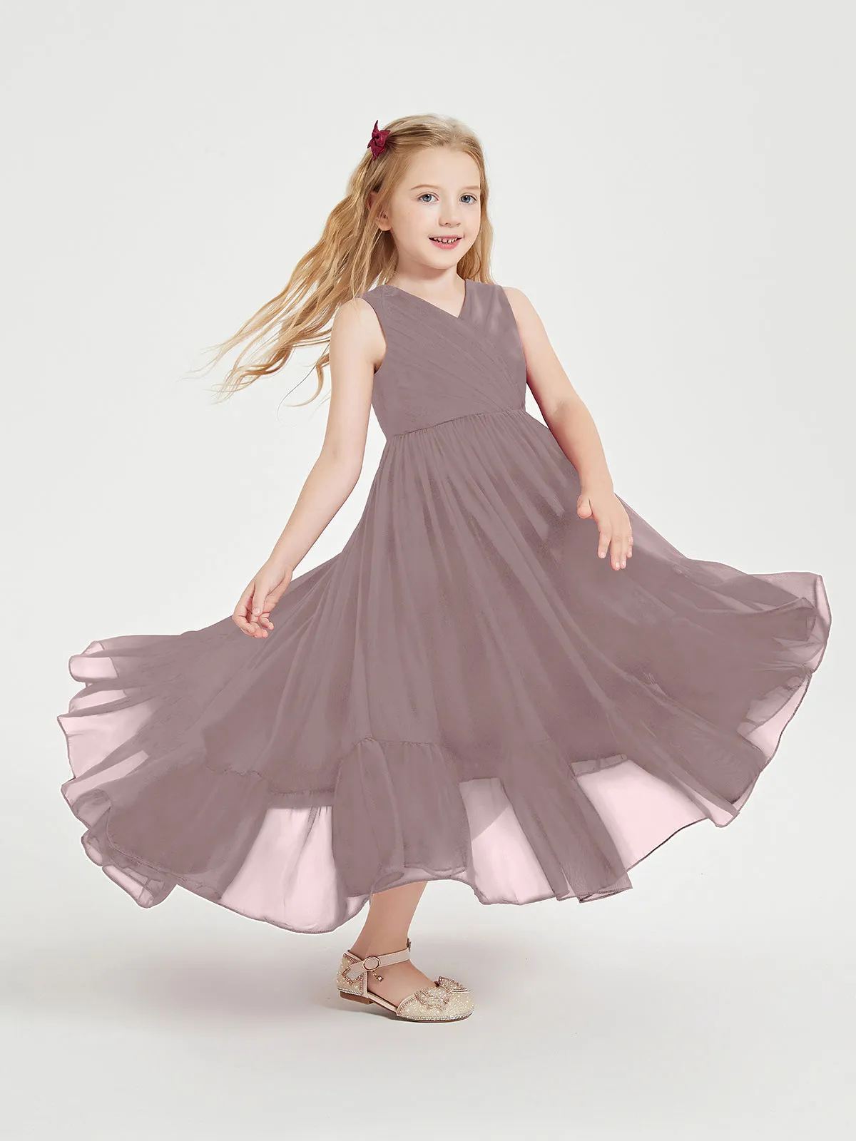 Boho Junior Bridesmaid Dresses Cascading Skirt Vintage Mauve