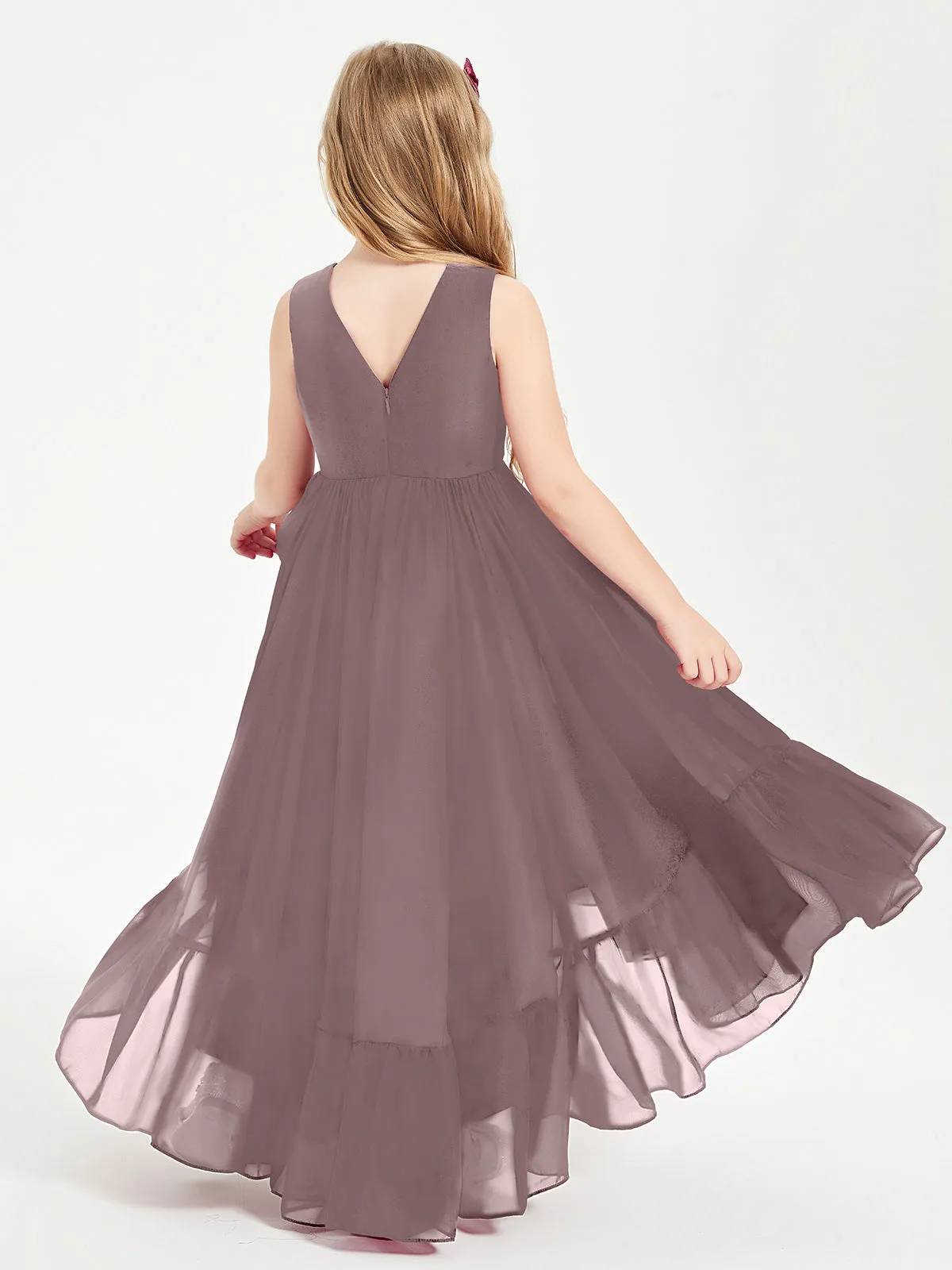 Boho Junior Bridesmaid Dresses Cascading Skirt Vintage Mauve