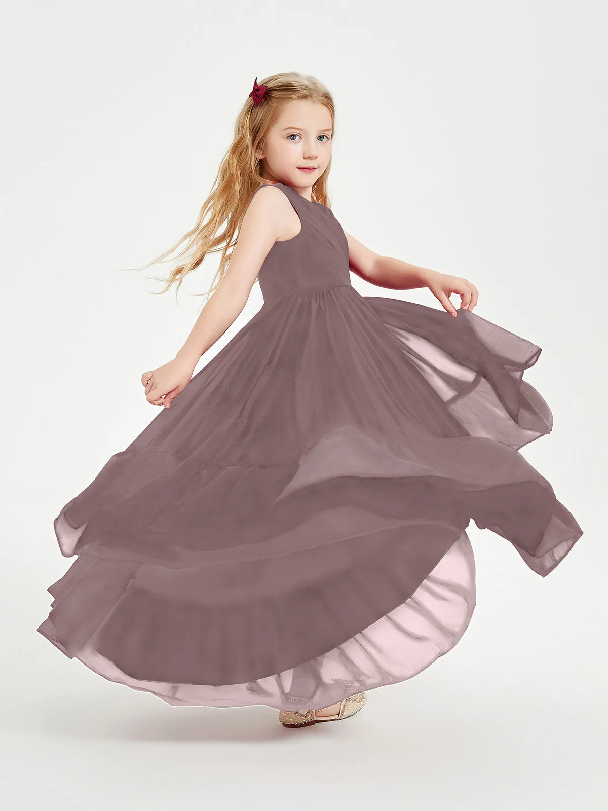 Boho Junior Bridesmaid Dresses Cascading Skirt Vintage Mauve