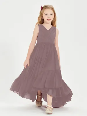 Boho Junior Bridesmaid Dresses Cascading Skirt Vintage Mauve