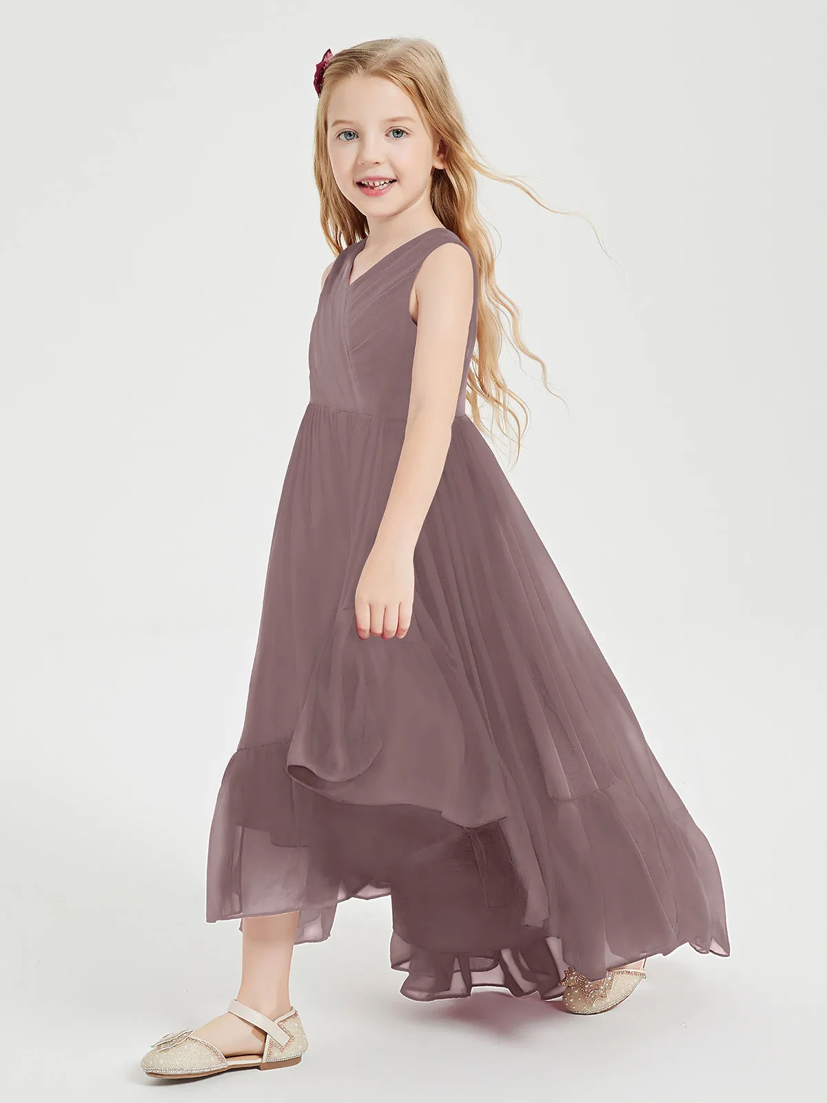 Boho Junior Bridesmaid Dresses Cascading Skirt Vintage Mauve