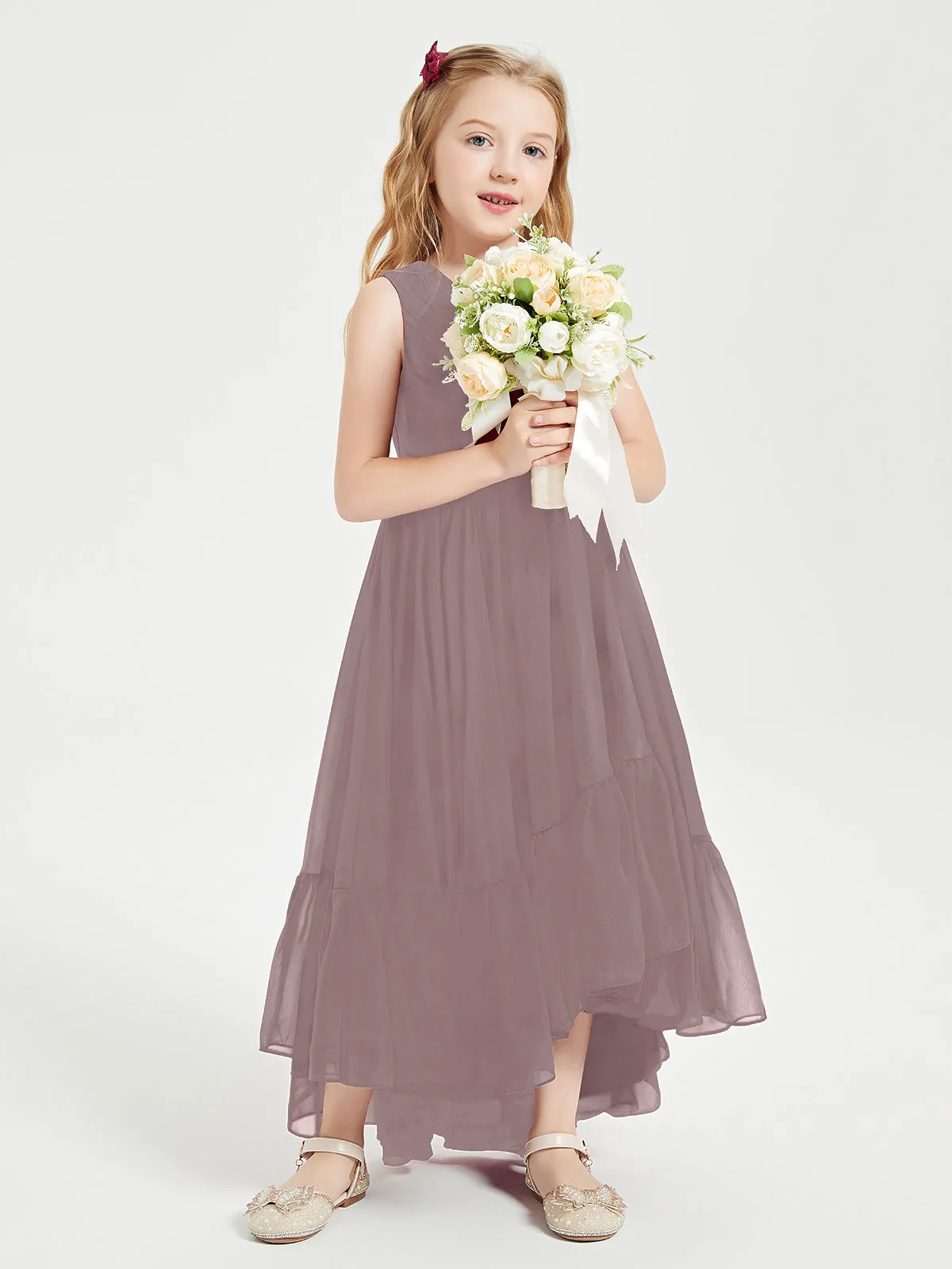 Boho Junior Bridesmaid Dresses Cascading Skirt Vintage Mauve