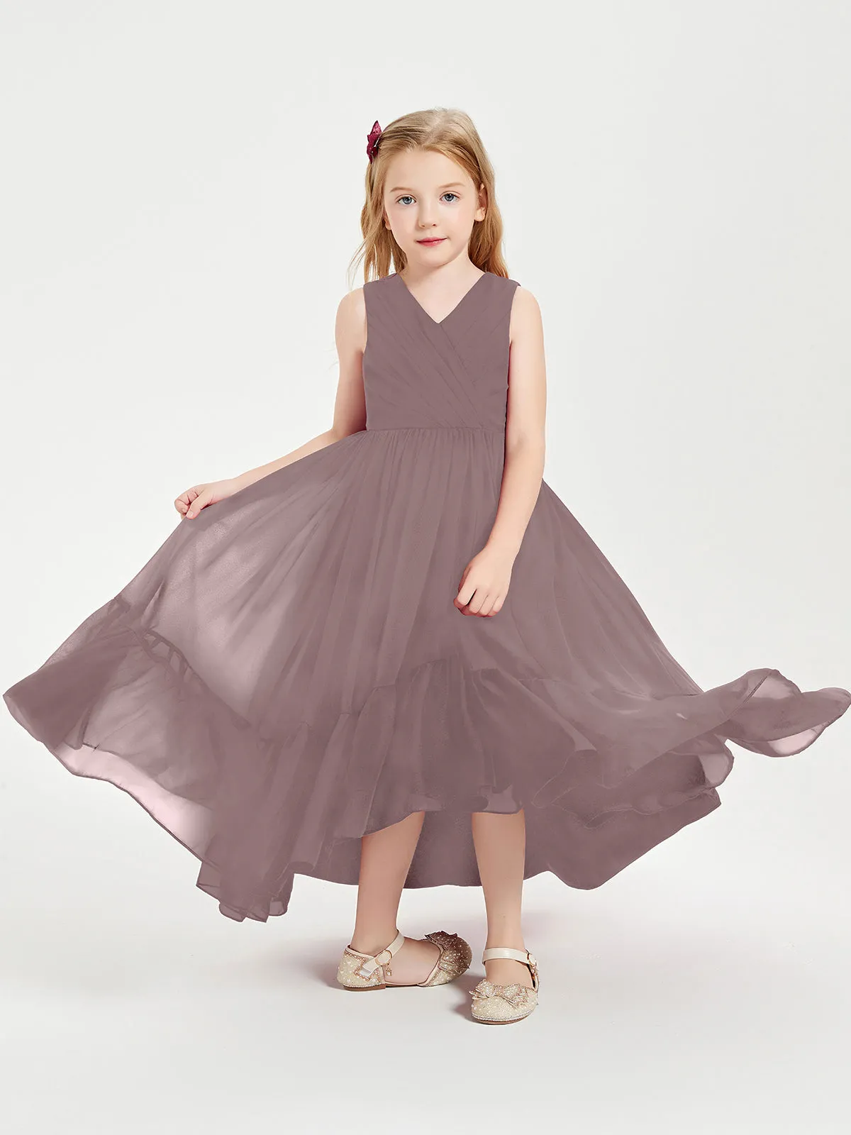 Boho Junior Bridesmaid Dresses Cascading Skirt Vintage Mauve