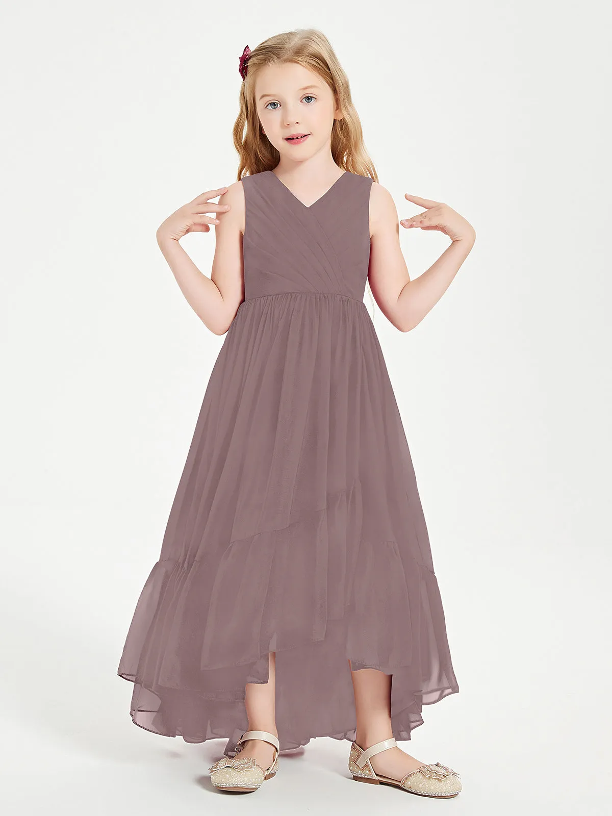 Boho Junior Bridesmaid Dresses Cascading Skirt Vintage Mauve