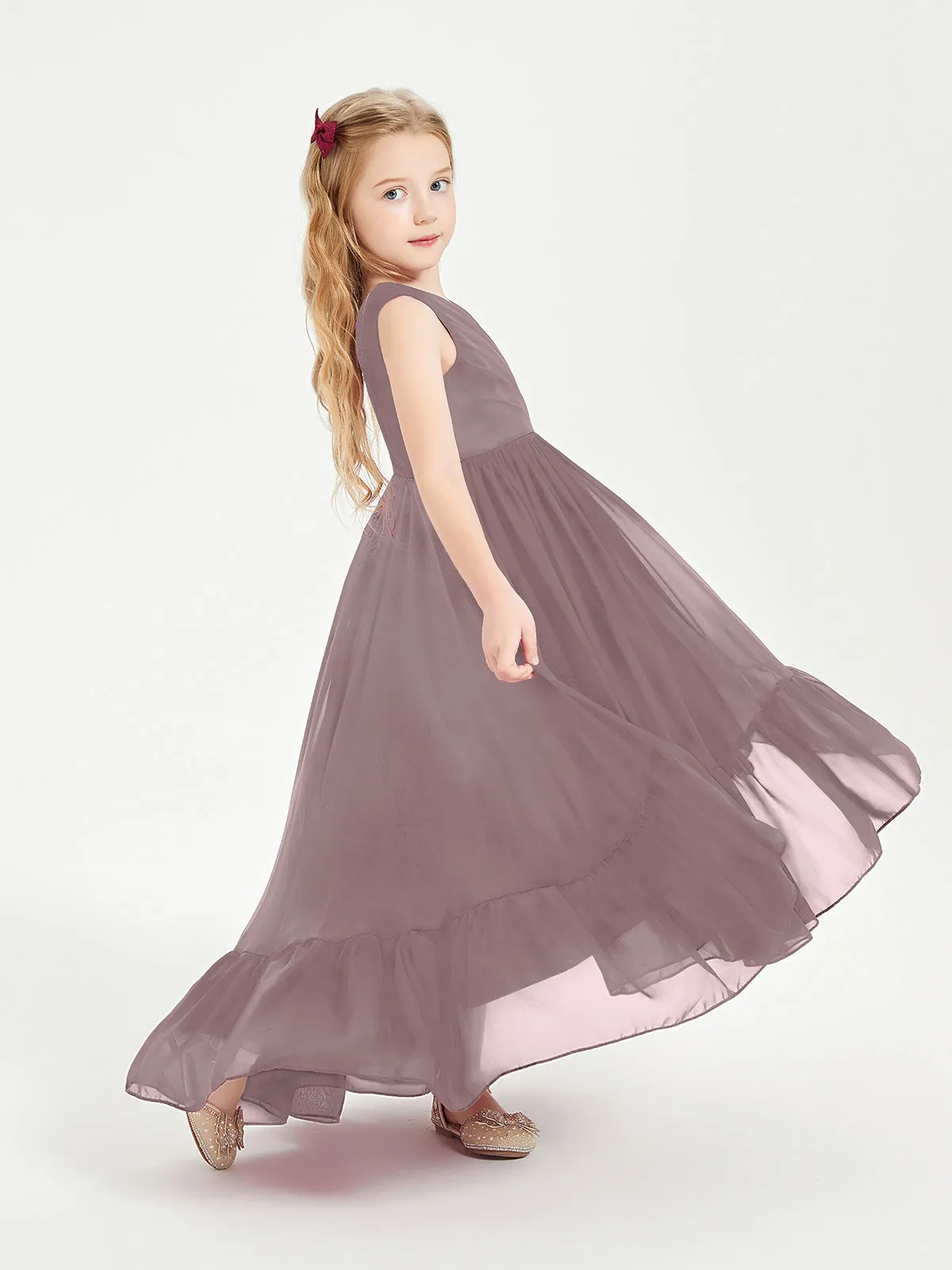 Boho Junior Bridesmaid Dresses Cascading Skirt Vintage Mauve