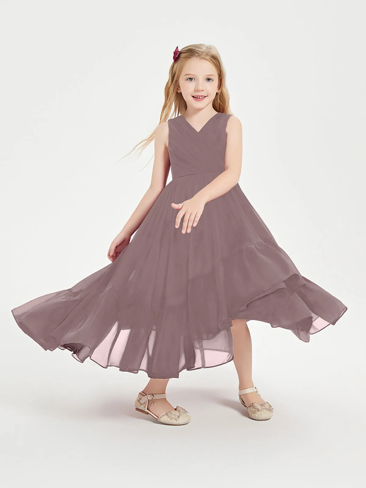 Boho Junior Bridesmaid Dresses Cascading Skirt Vintage Mauve