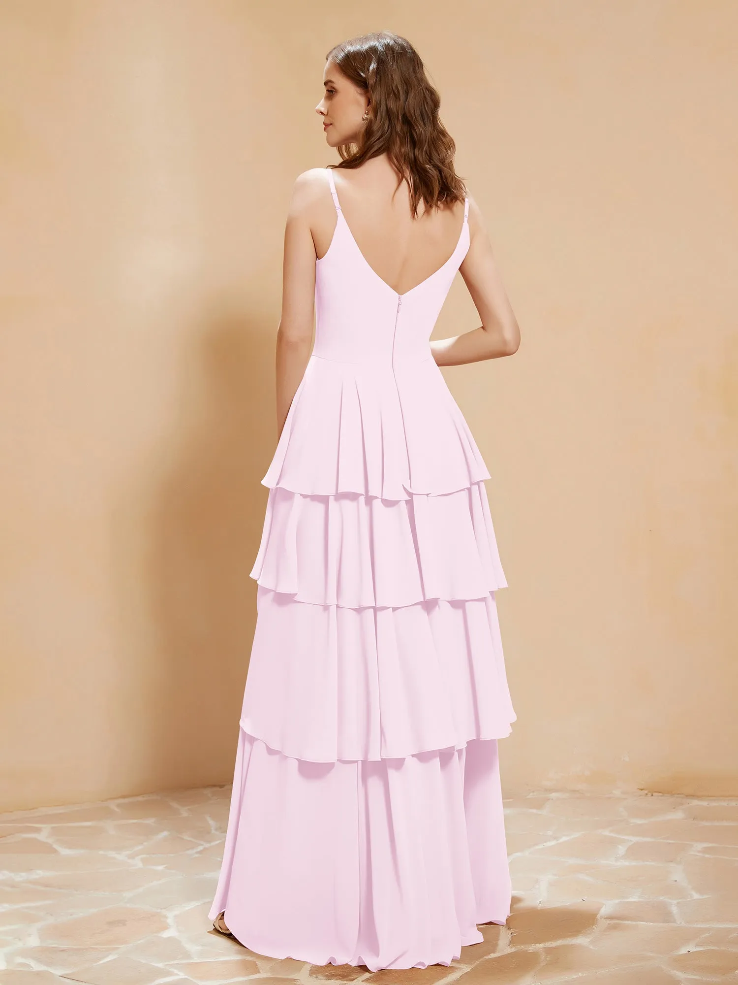 Boho V-neck Floor-length Dress Flowy Ruffles Blushing Pink Plus Size