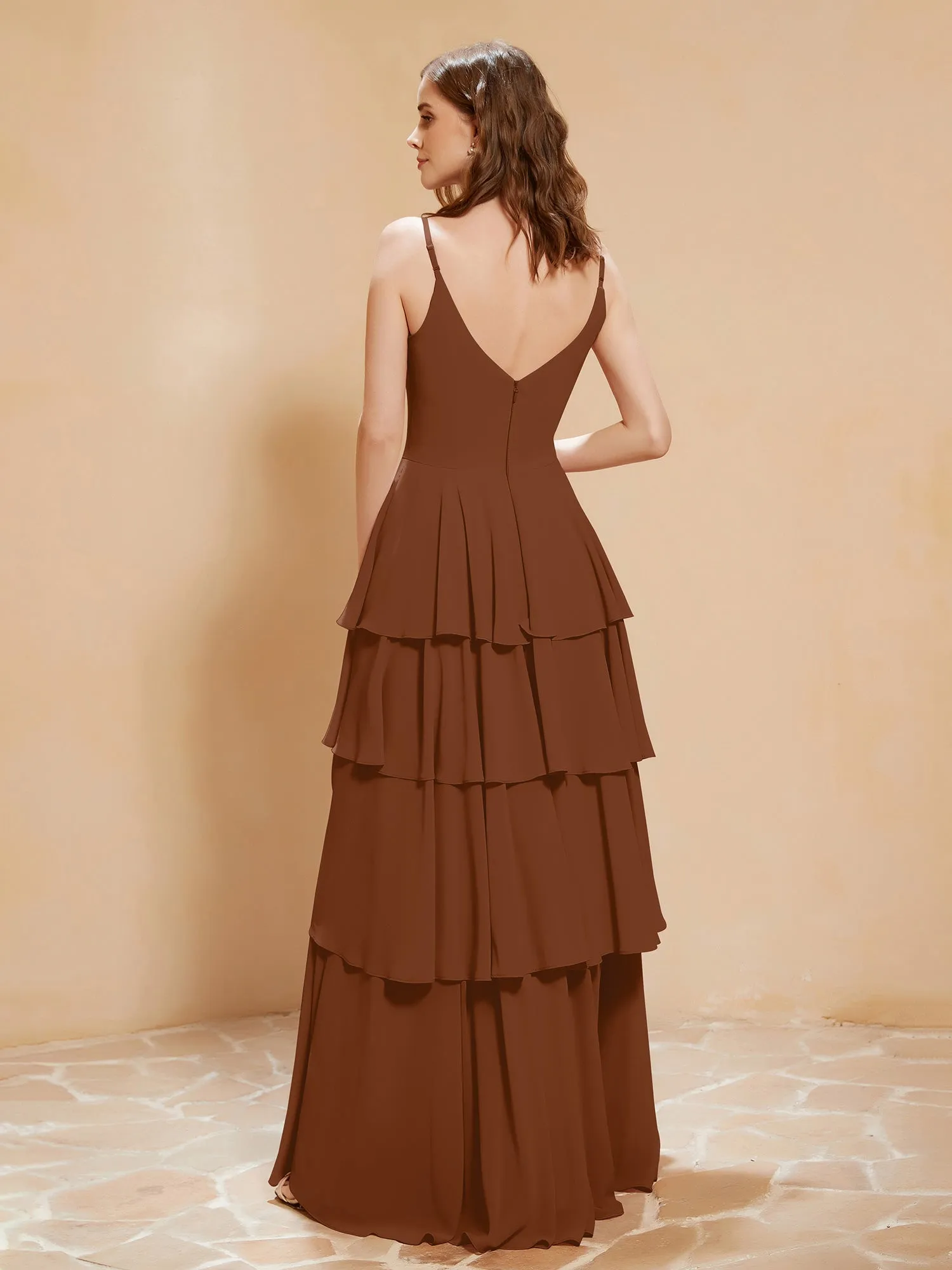 Boho V-neck Floor-length Dress Flowy Ruffles Terracotta Plus Size